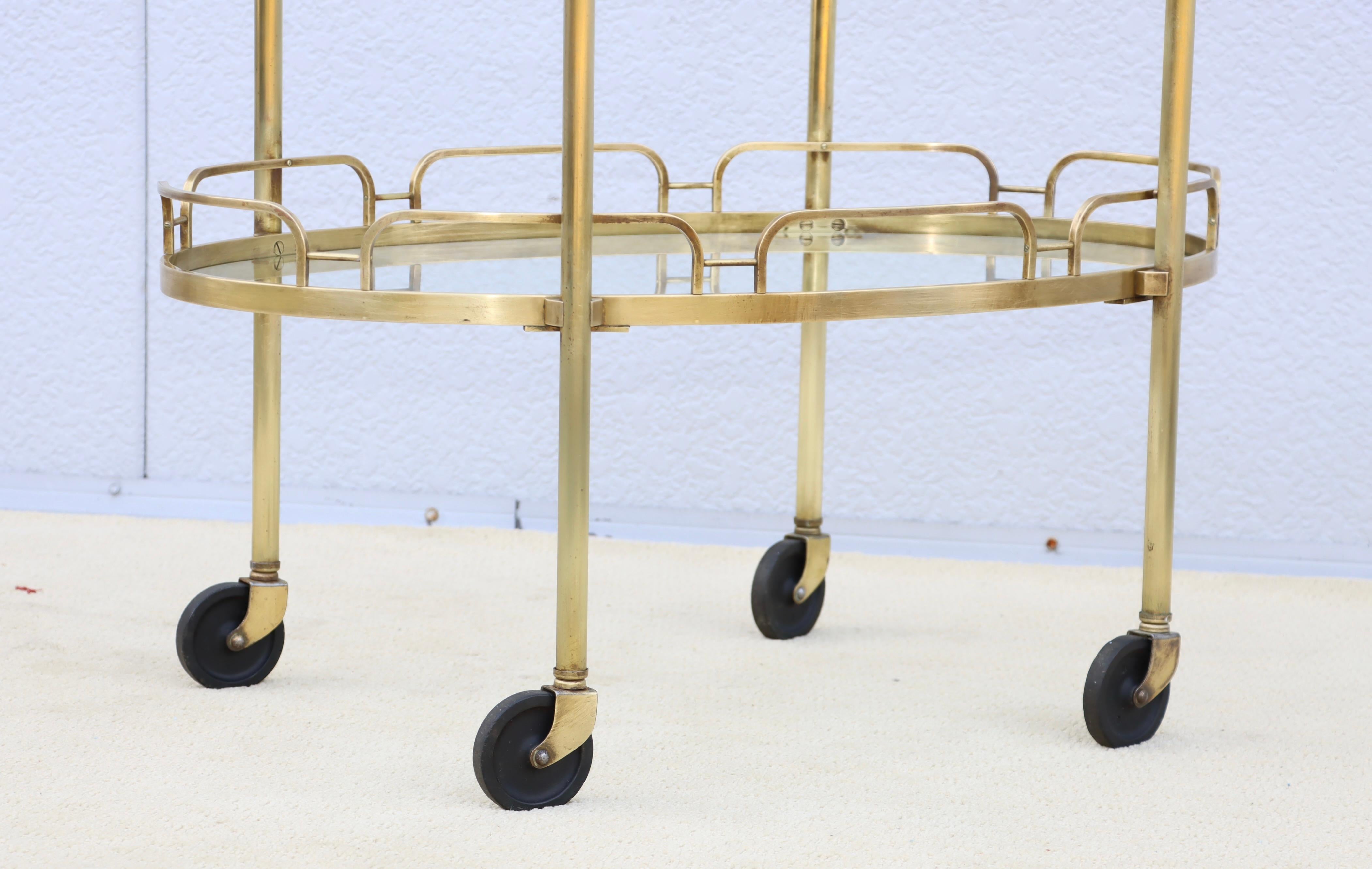 1950's Solid Brass Oval Bar Cart By Maxwell Phillips For Sale 13