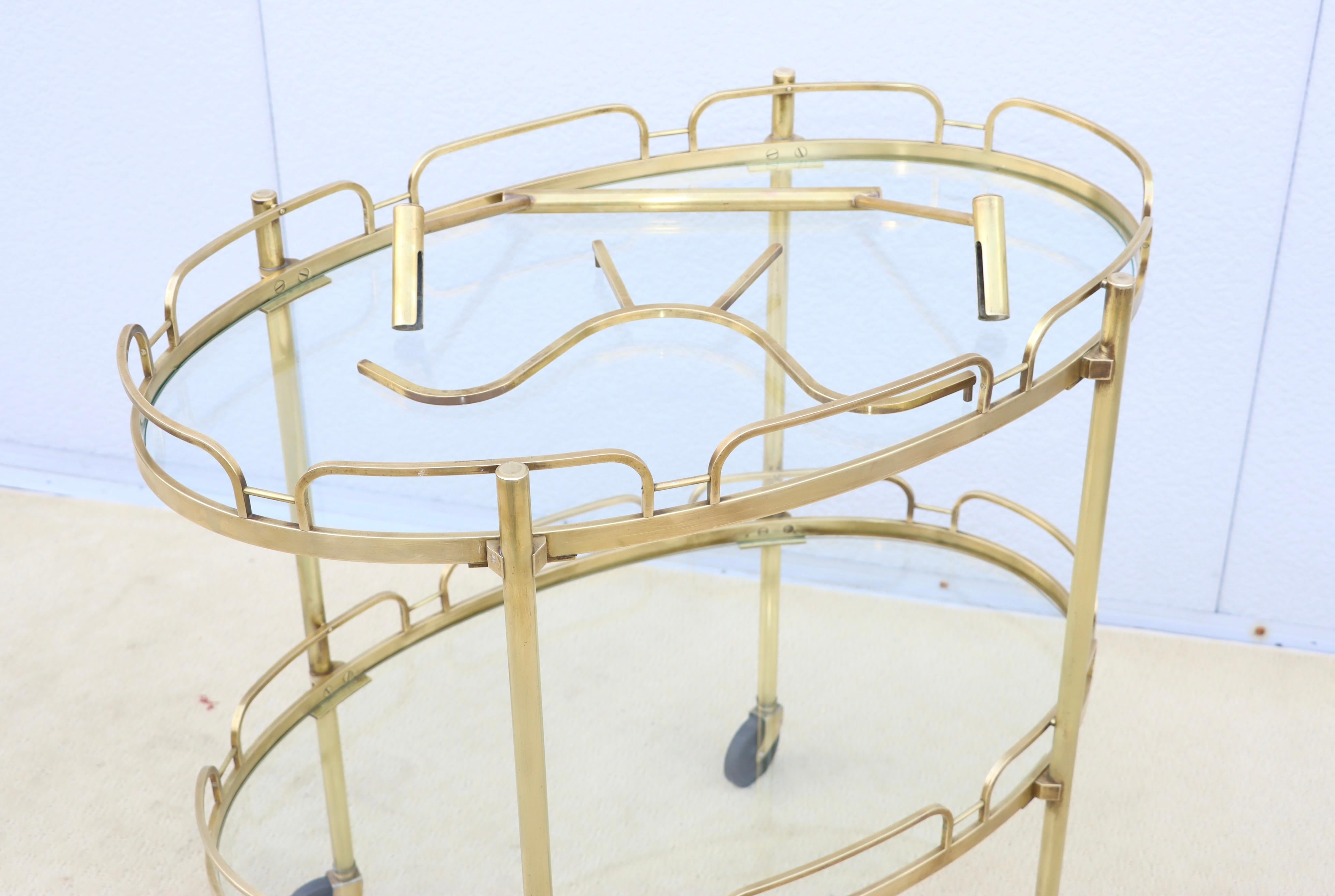 1950's Solid Brass Oval Bar Cart By Maxwell Phillips For Sale 14