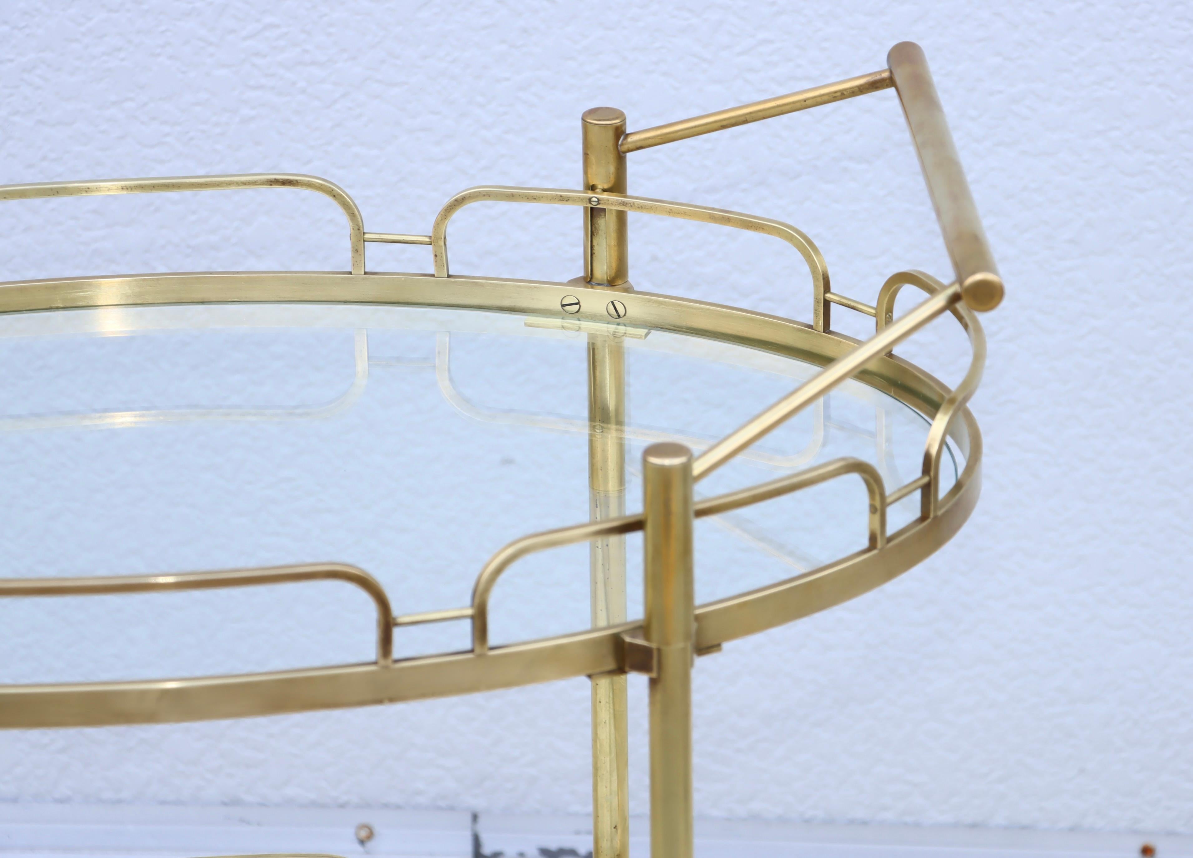 Mid-20th Century 1950's Solid Brass Oval Bar Cart By Maxwell Phillips For Sale