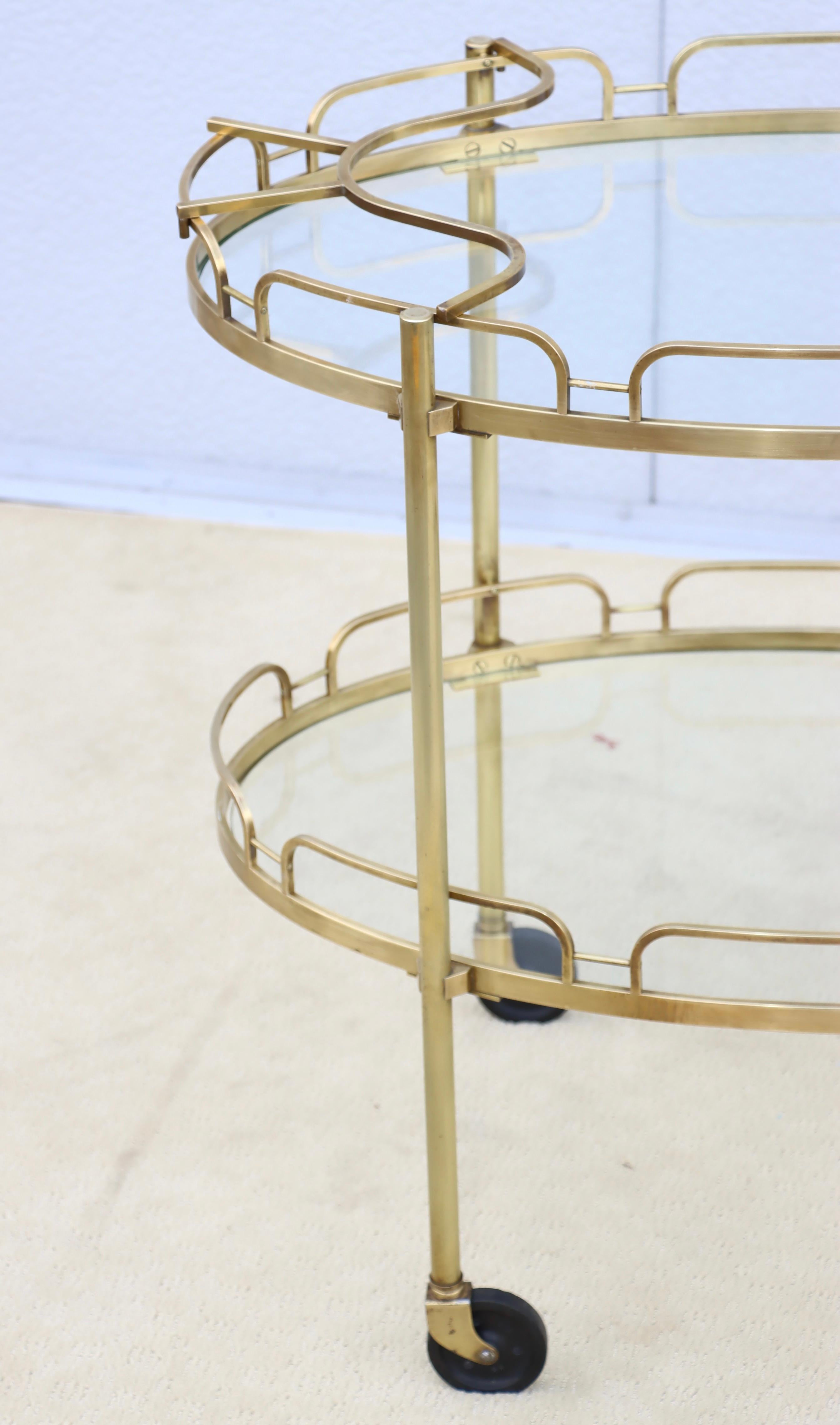 1950's Solid Brass Oval Bar Cart By Maxwell Phillips For Sale 1