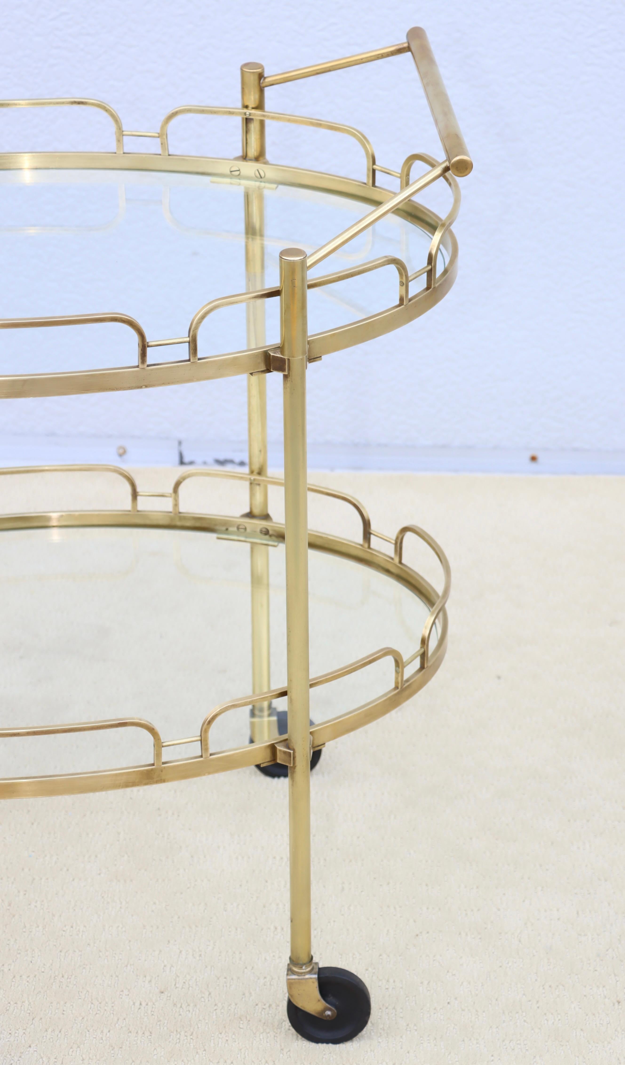 1950's Solid Brass Oval Bar Cart By Maxwell Phillips For Sale 2