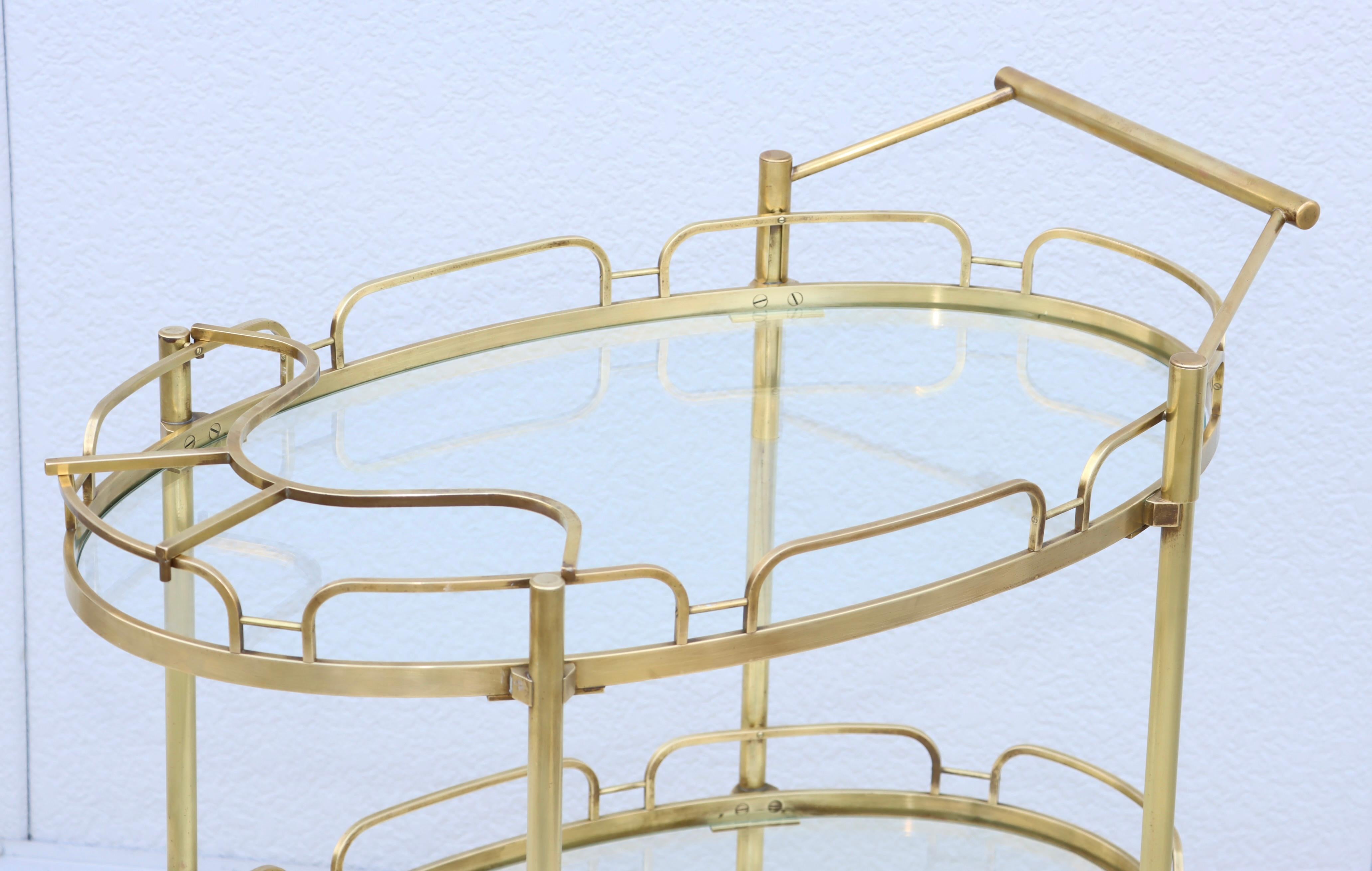1950's Solid Brass Oval Bar Cart By Maxwell Phillips For Sale 3