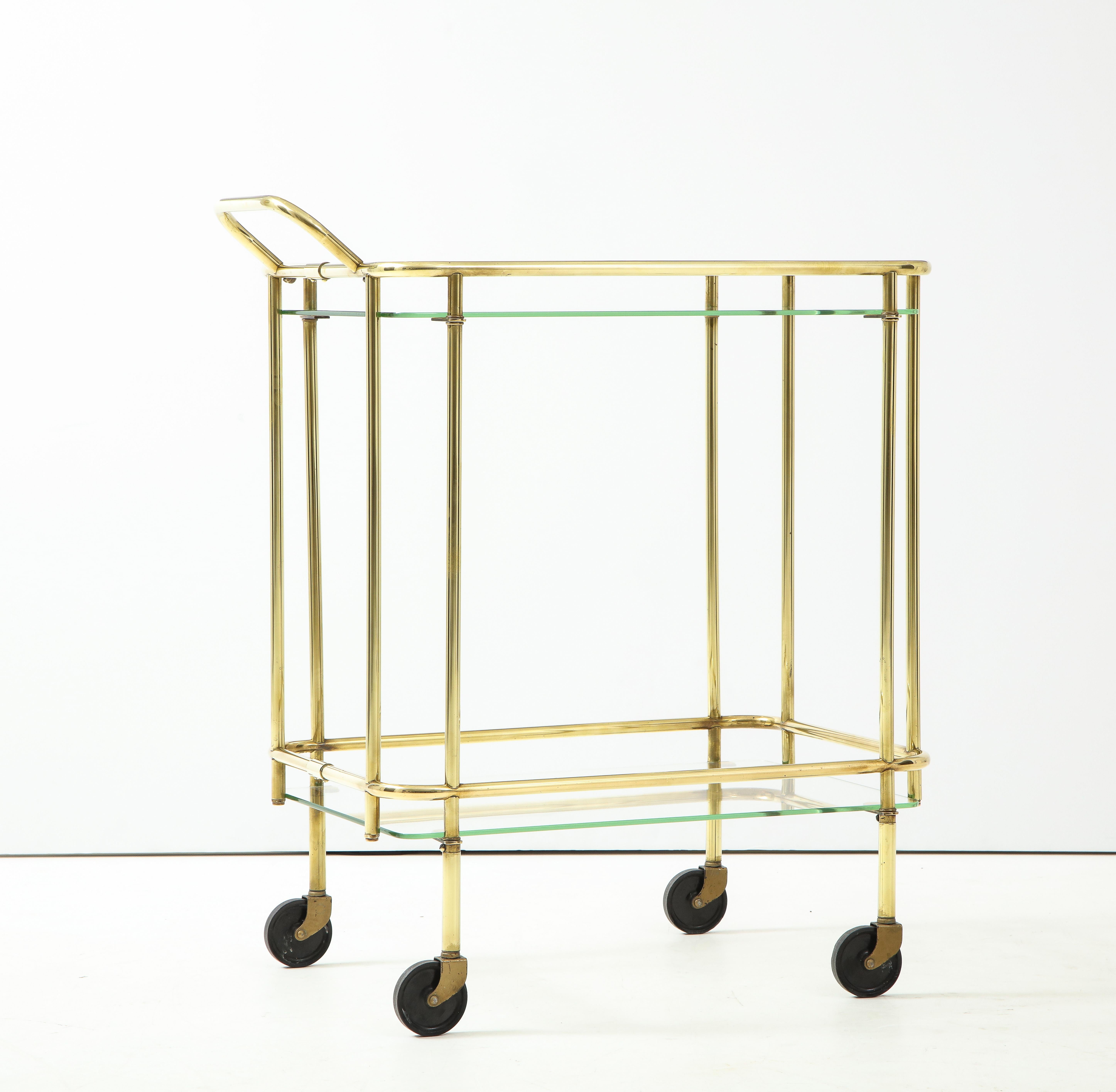 1950's Solid Brass Two Tier Brass Italian Bar Cart For Sale 5