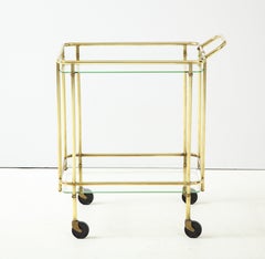 1950's Solid Brass Two Tier Brass Italian Bar Cart