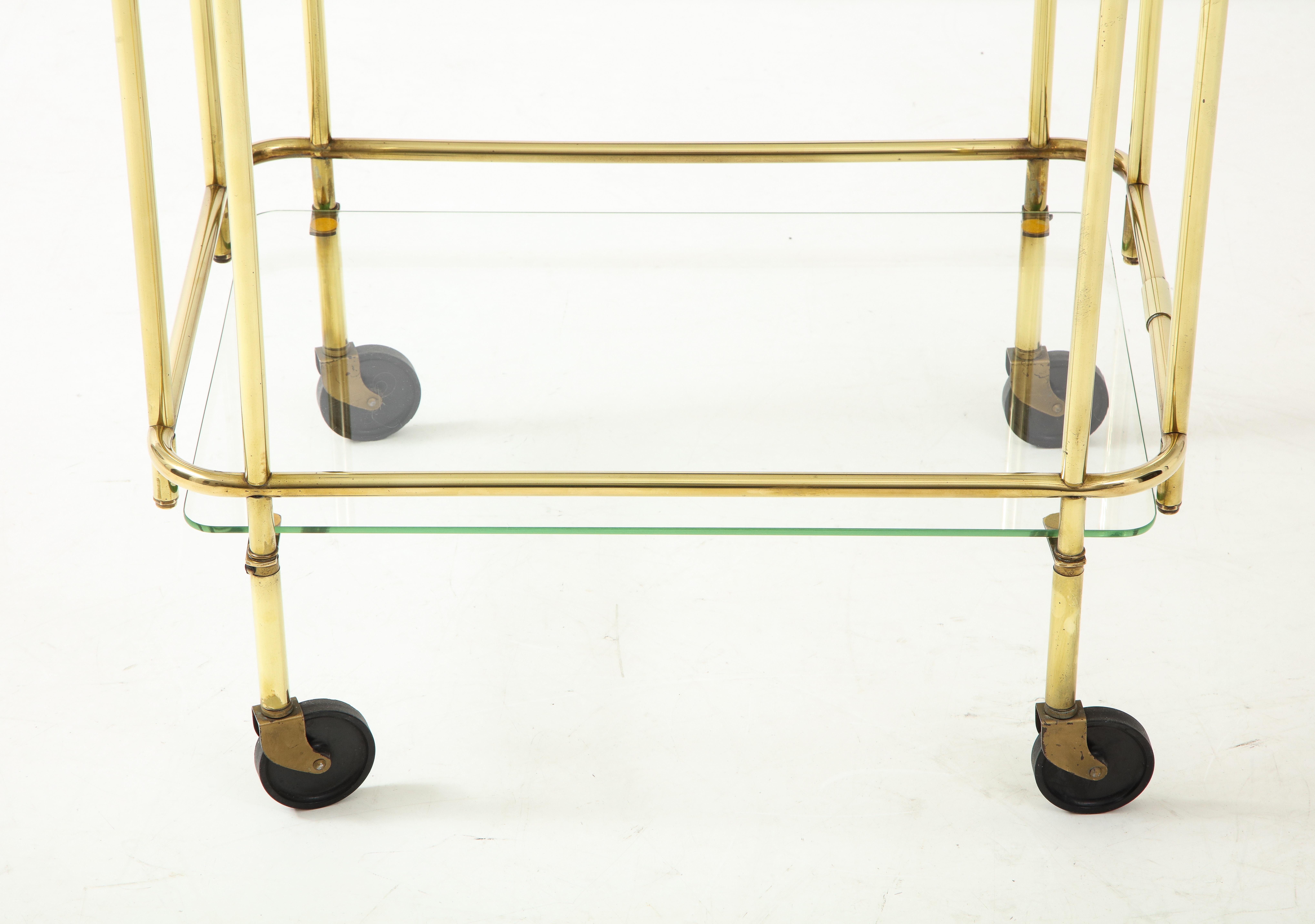 1950's Solid Brass Two Tier Brass Italian Bar Cart In Good Condition For Sale In New York, NY