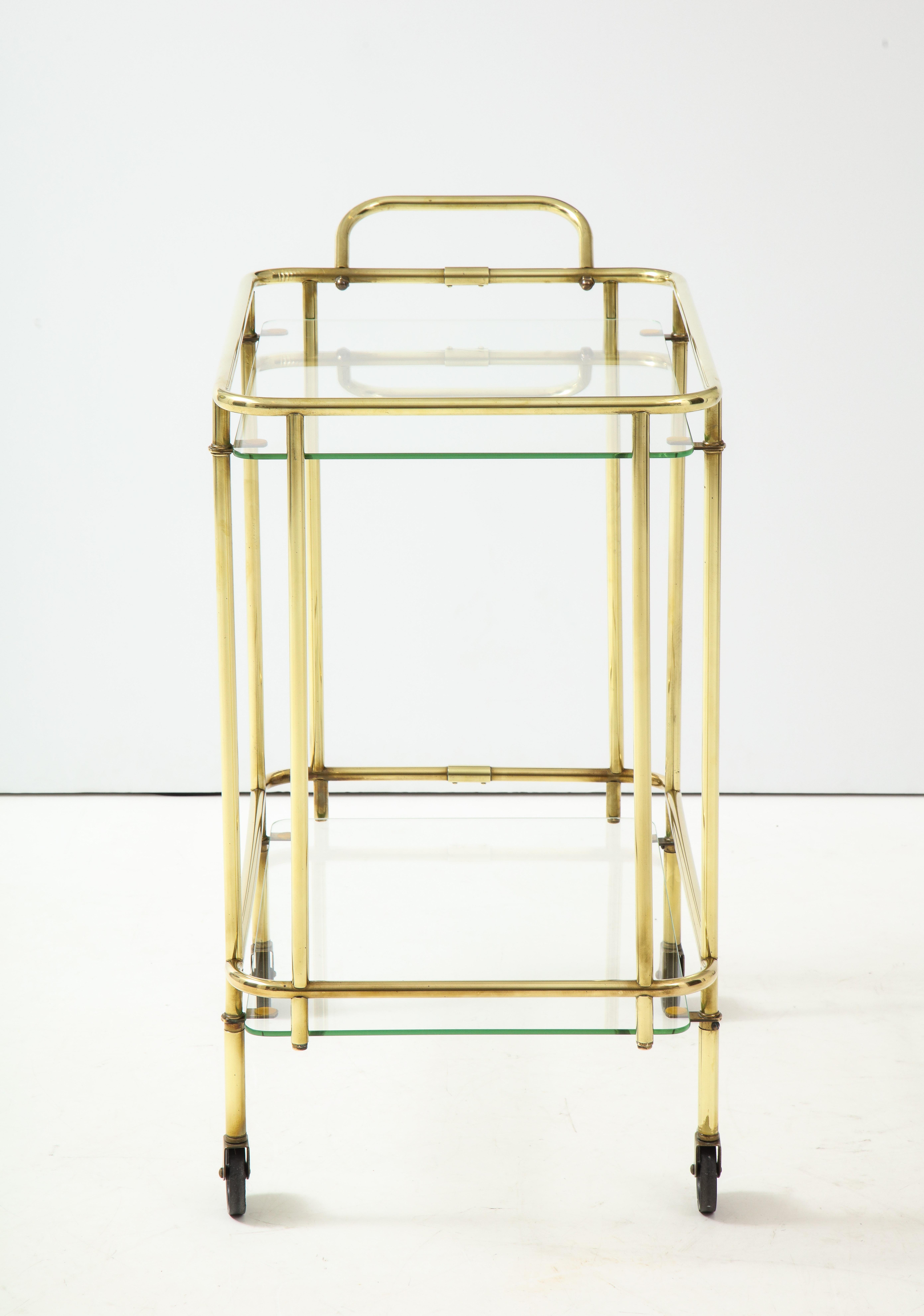 Mid-20th Century 1950's Solid Brass Two Tier Brass Italian Bar Cart For Sale