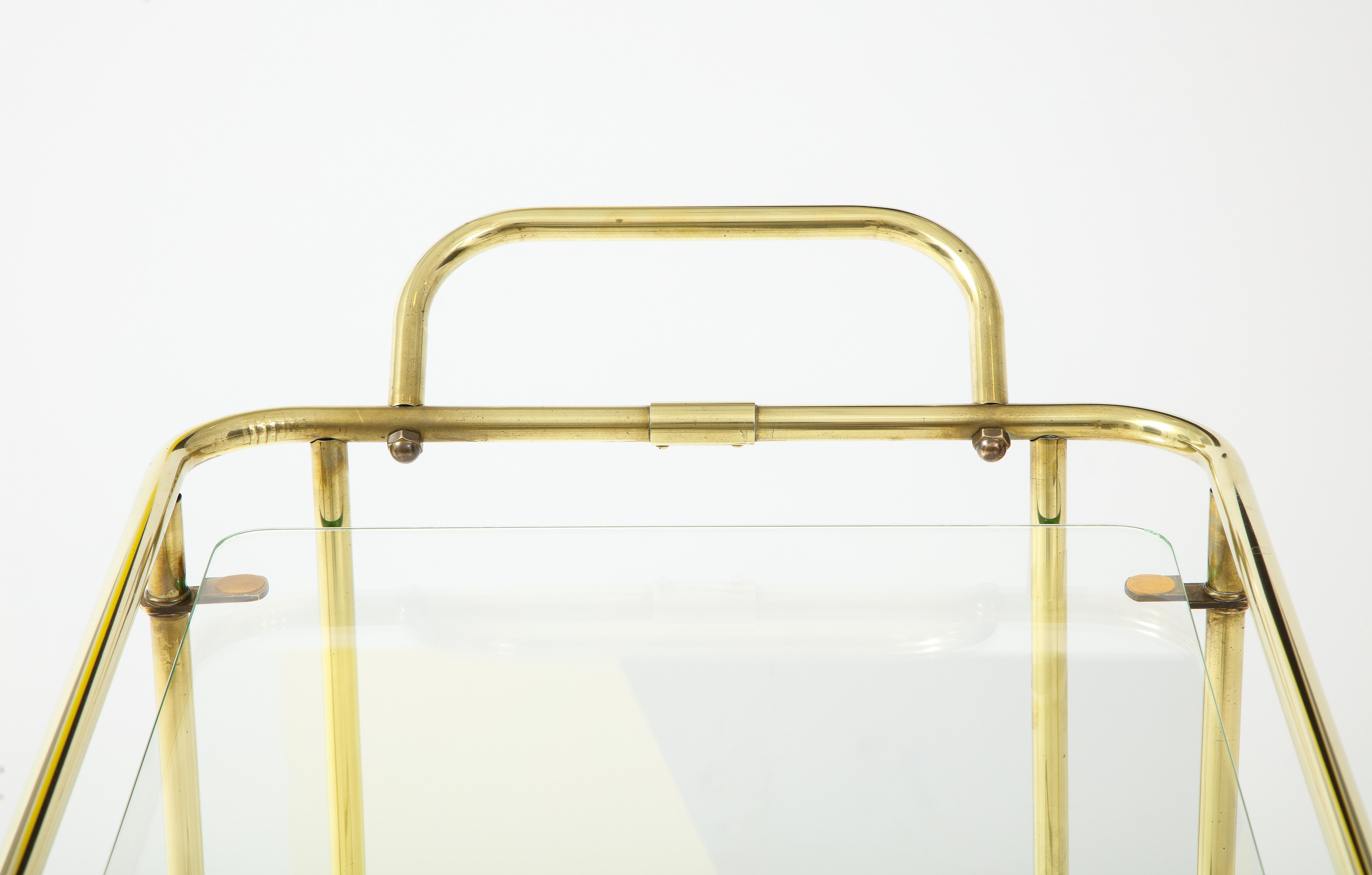Mid-20th Century 1950's Solid Brass Two Tier Brass Italian Bar Cart For Sale
