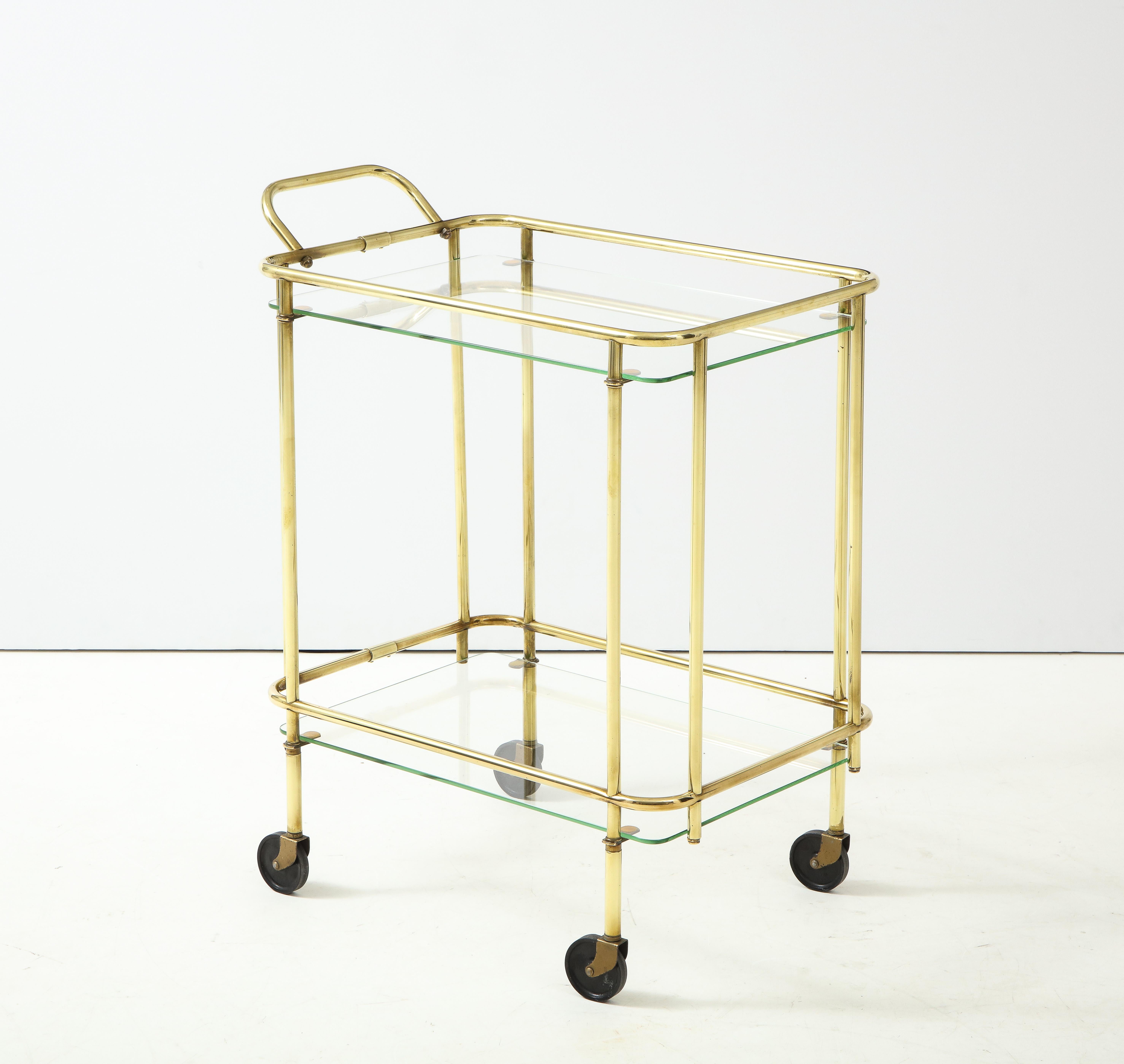 1950's Solid Brass Two Tier Brass Italian Bar Cart For Sale 2