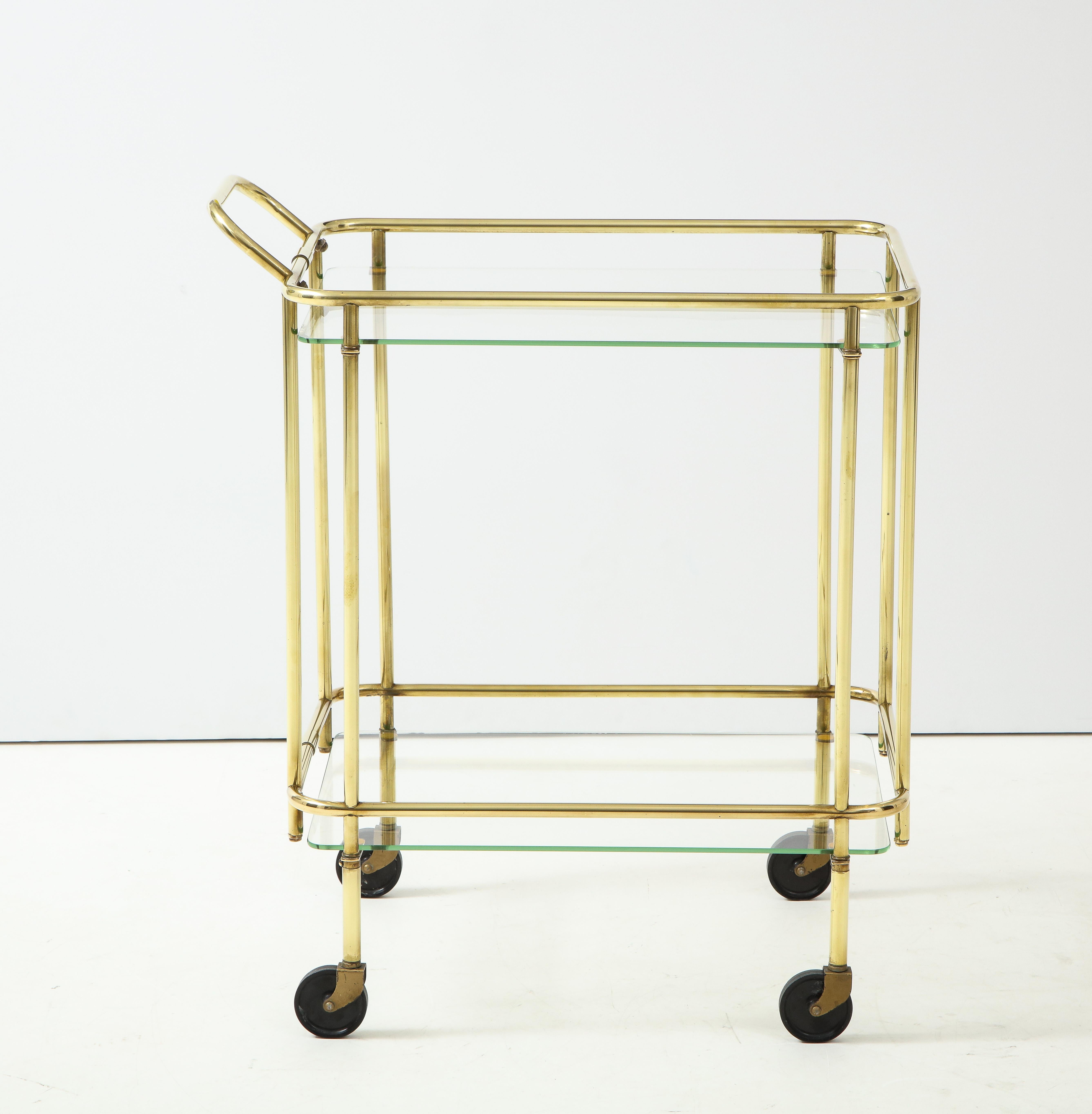 1950's Solid Brass Two Tier Brass Italian Bar Cart For Sale 3