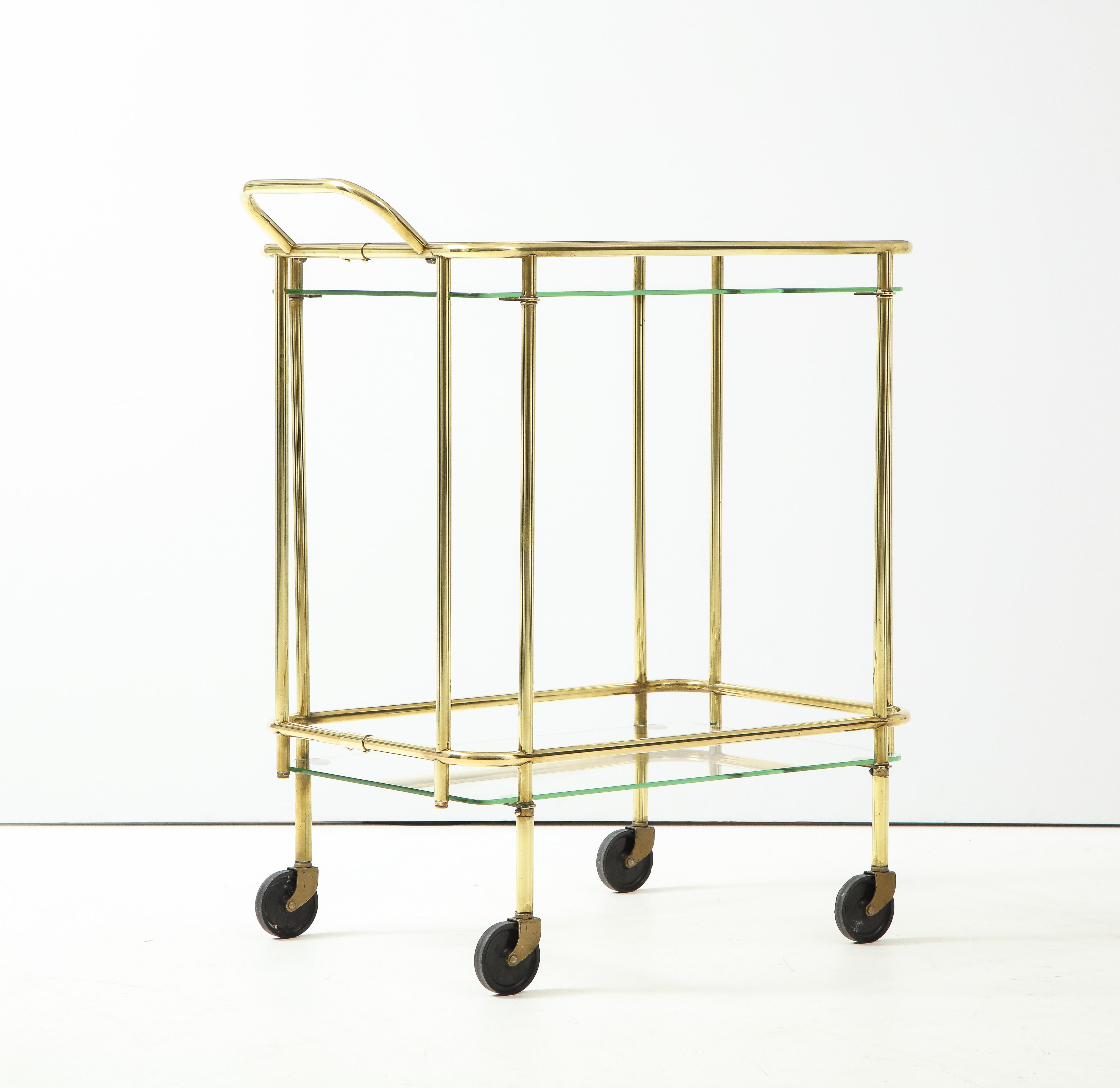 1950's Solid Brass Two Tier Brass Italian Bar Cart For Sale 4