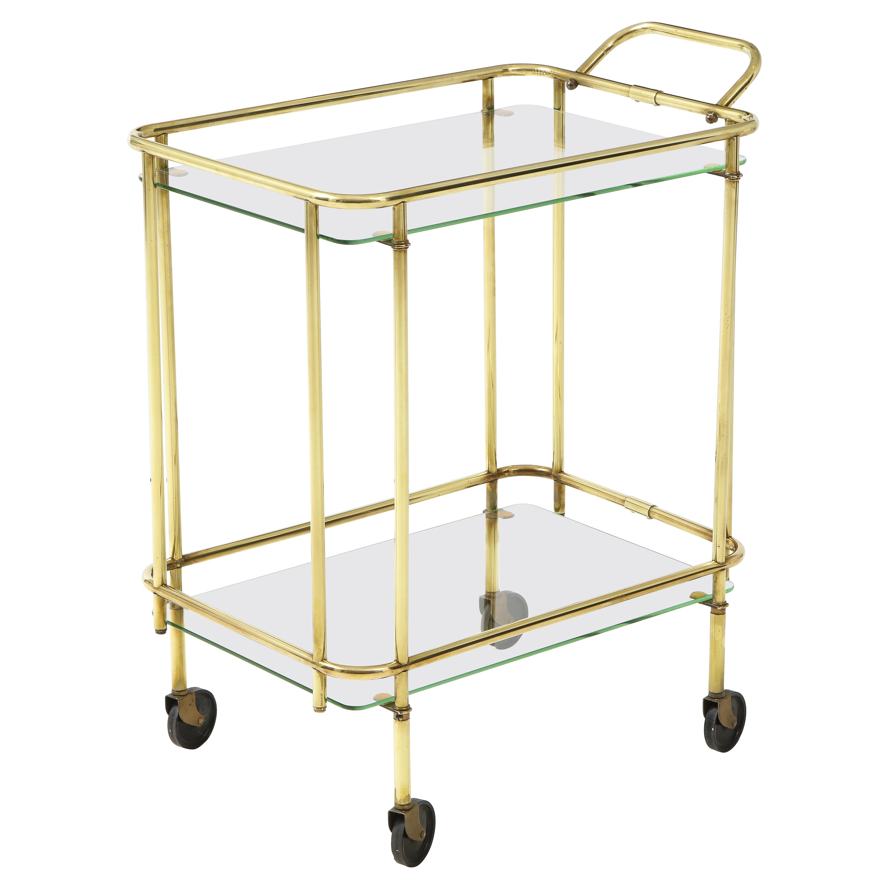1950's Solid Brass Two Tier Brass Italian Bar Cart