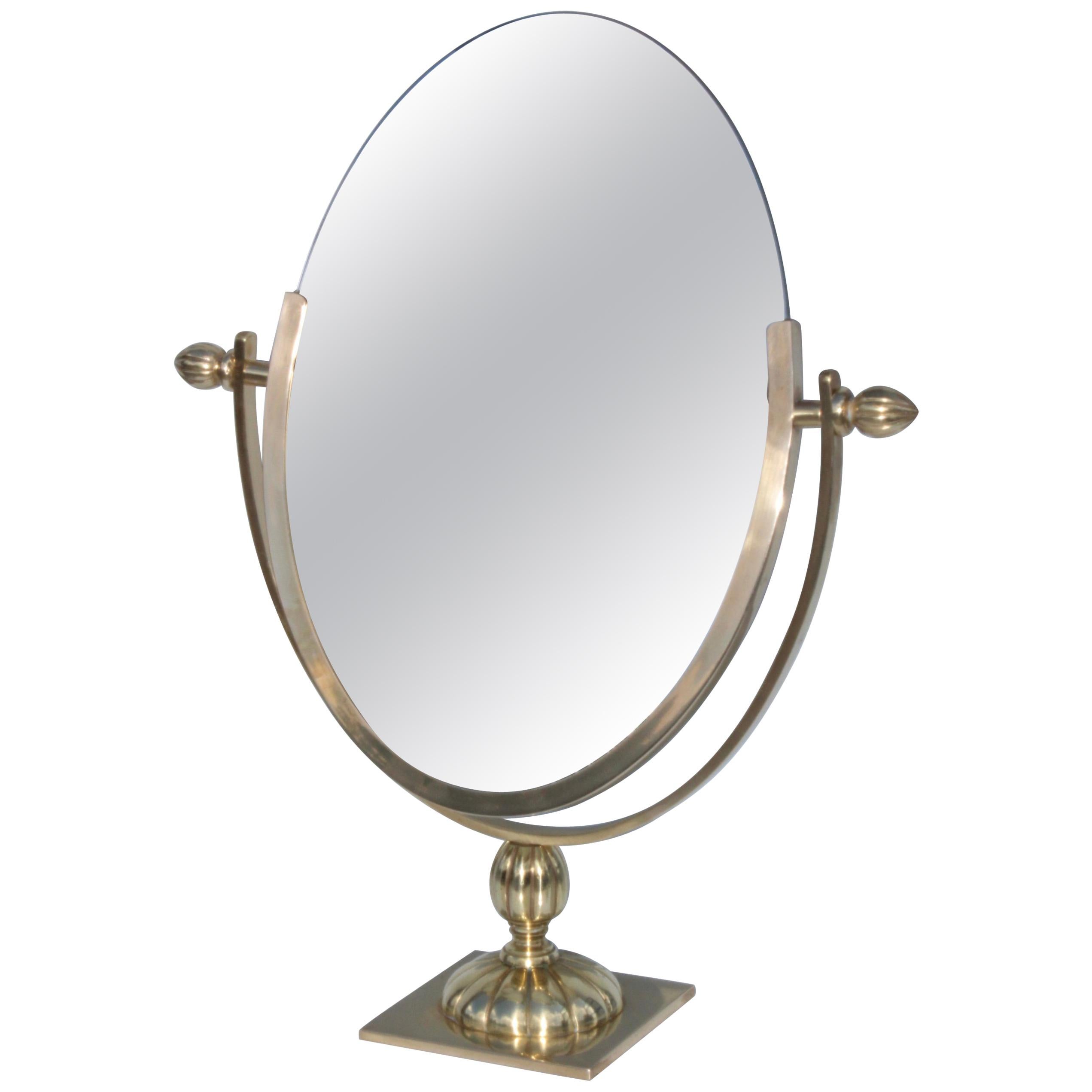 Mid Century 1950s Italian Triple Brass Folding Vanity Table Mirror at