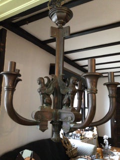 1950s Solid Bronze Chandelier