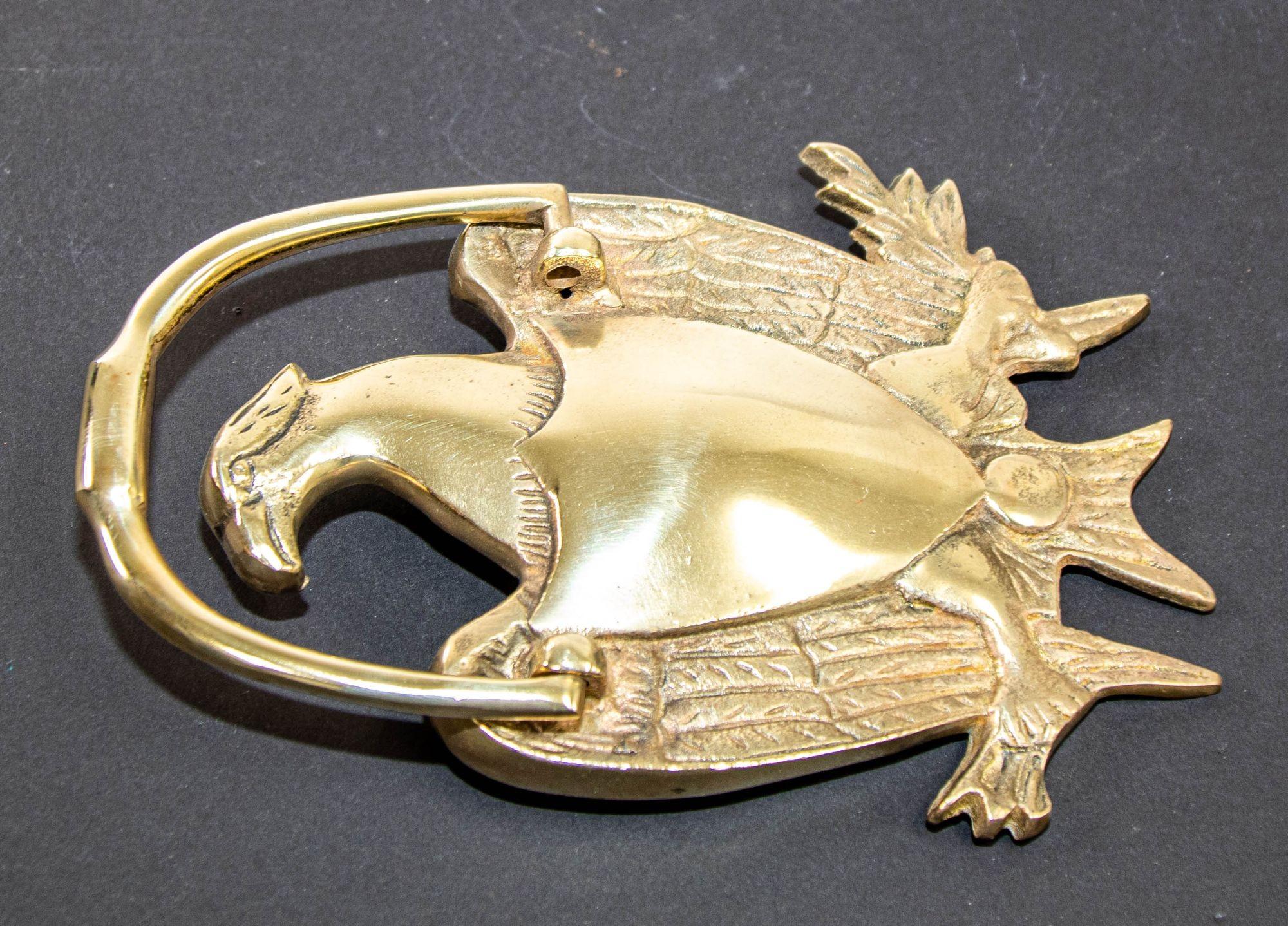 Folk Art 1950s Solid Cast Brass American Federal Eagle Door Knocker For Sale