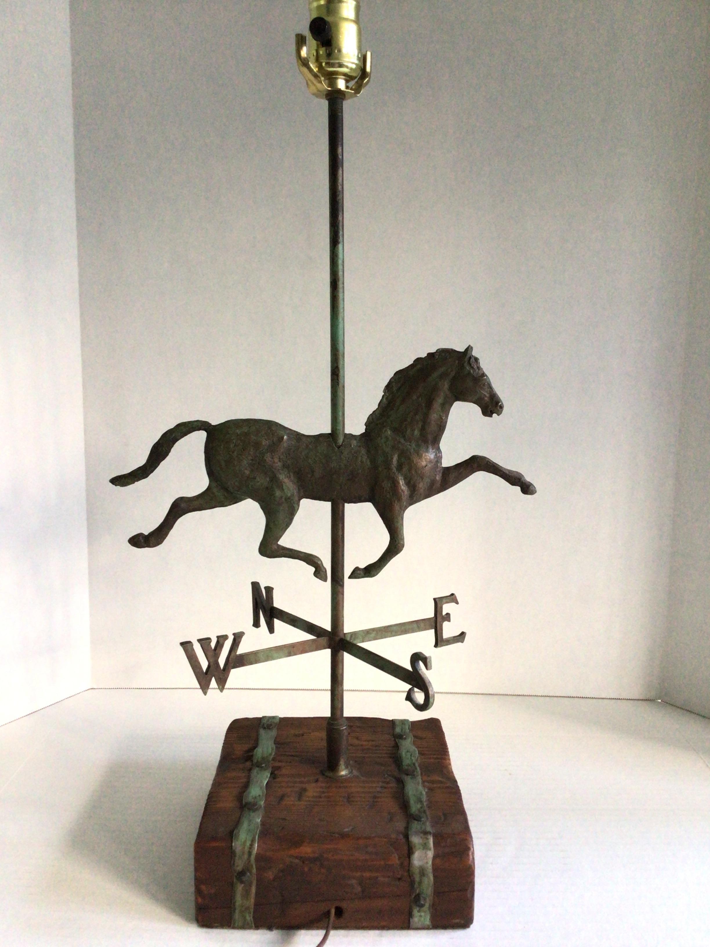 1950s Solid Copper Weather Vane Table Lamp In Good Condition For Sale In Tarrytown, NY