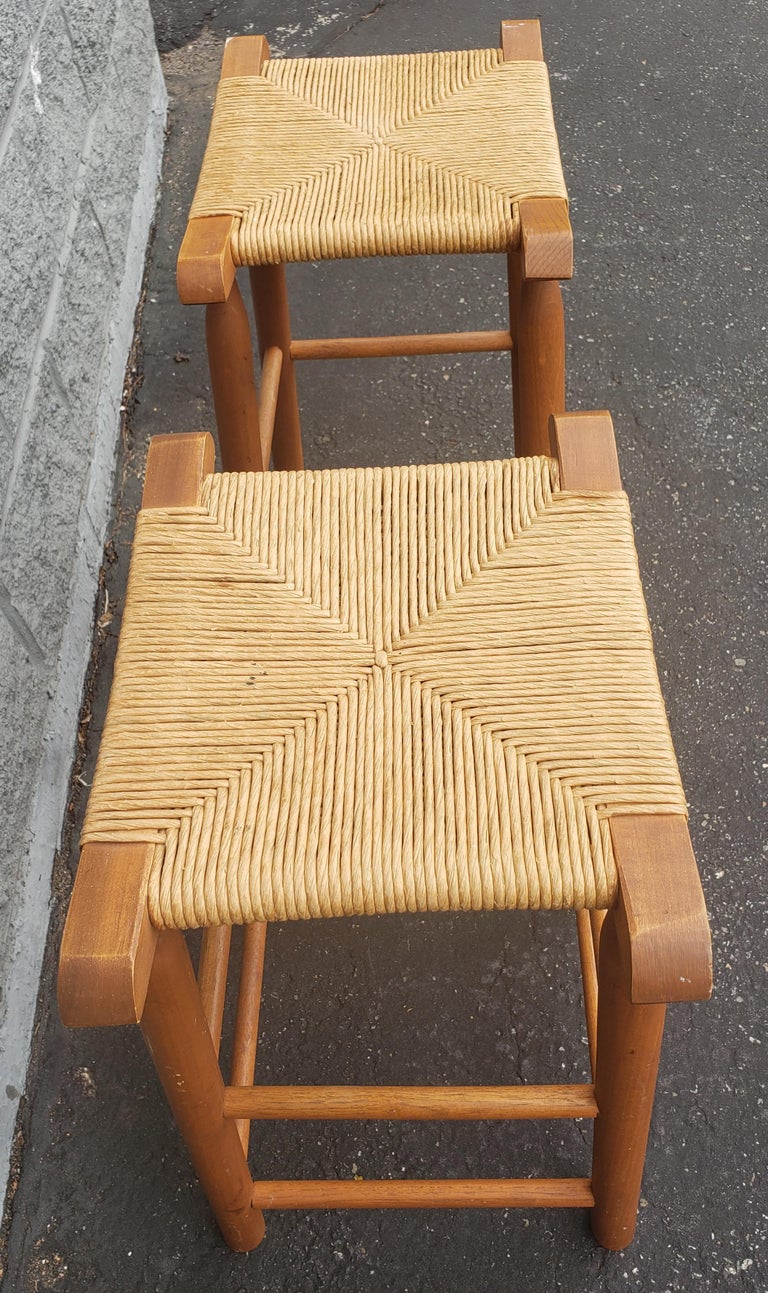 1950s Solid Maple and Rush Seat Counter Stools Bar Stools, a Pair at