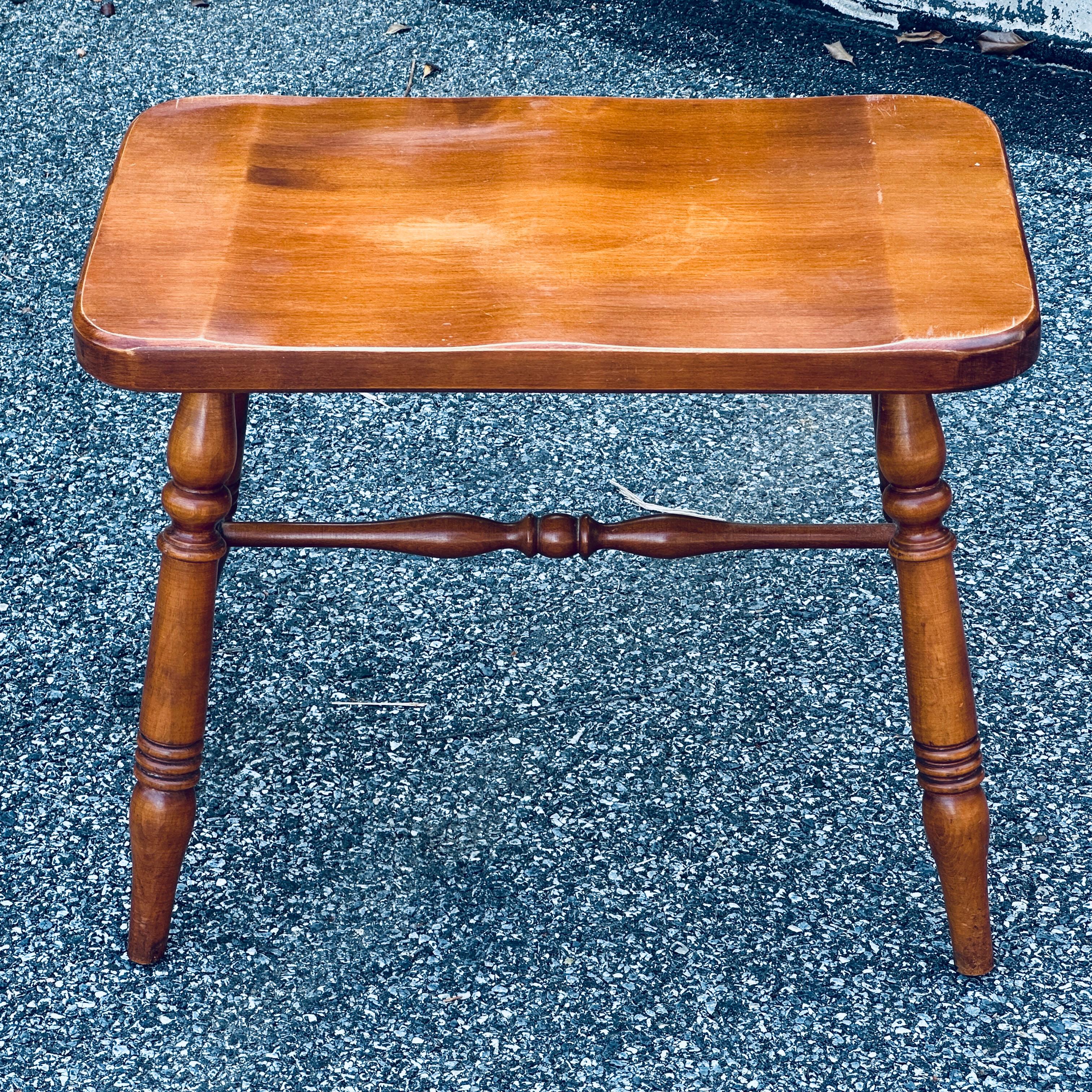 1950's Solid Maple Windsor Bench or Low Stool With Turned Legs & Shaped Seat For Sale 4