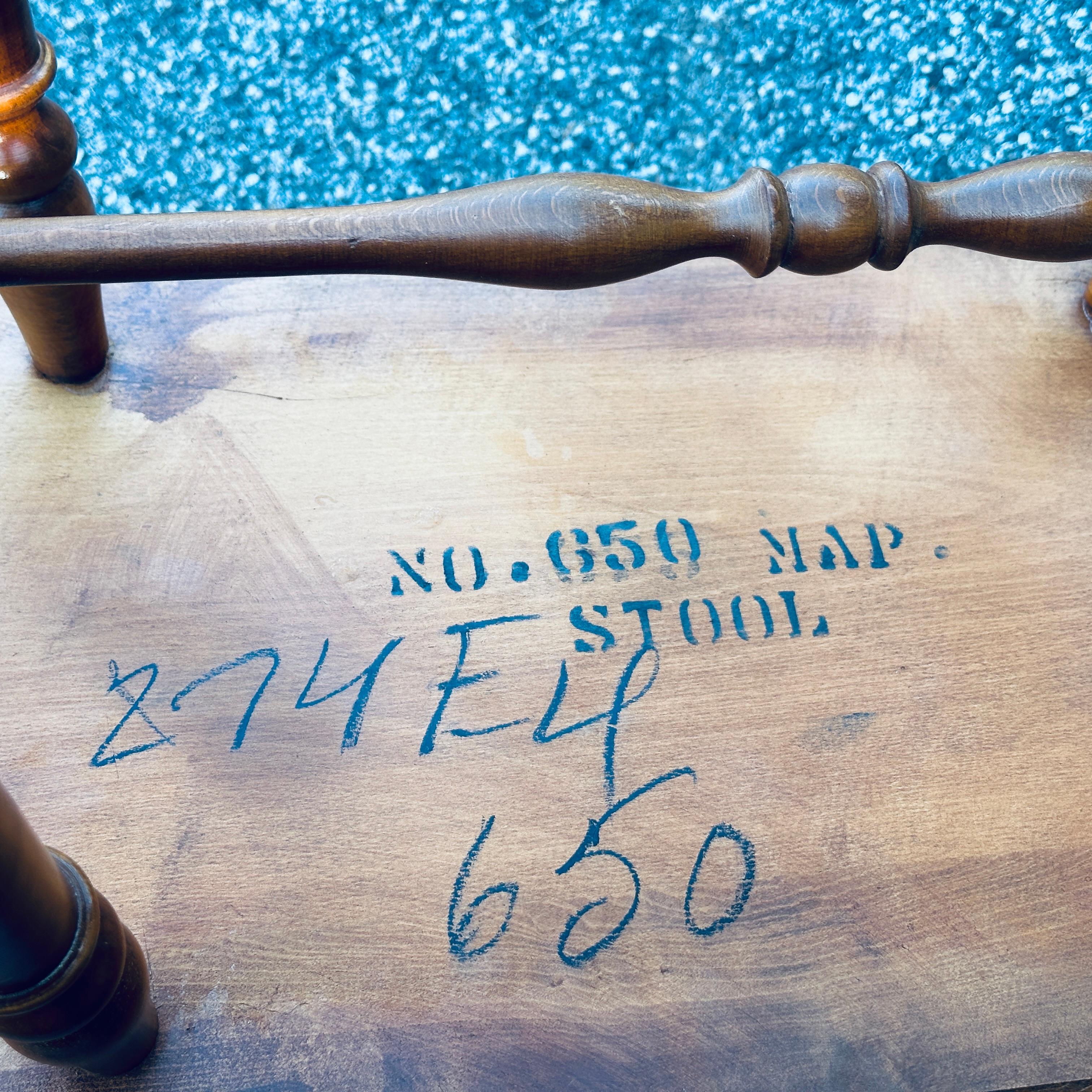 1950's Solid Maple Windsor Bench or Low Stool With Turned Legs & Shaped Seat For Sale 1