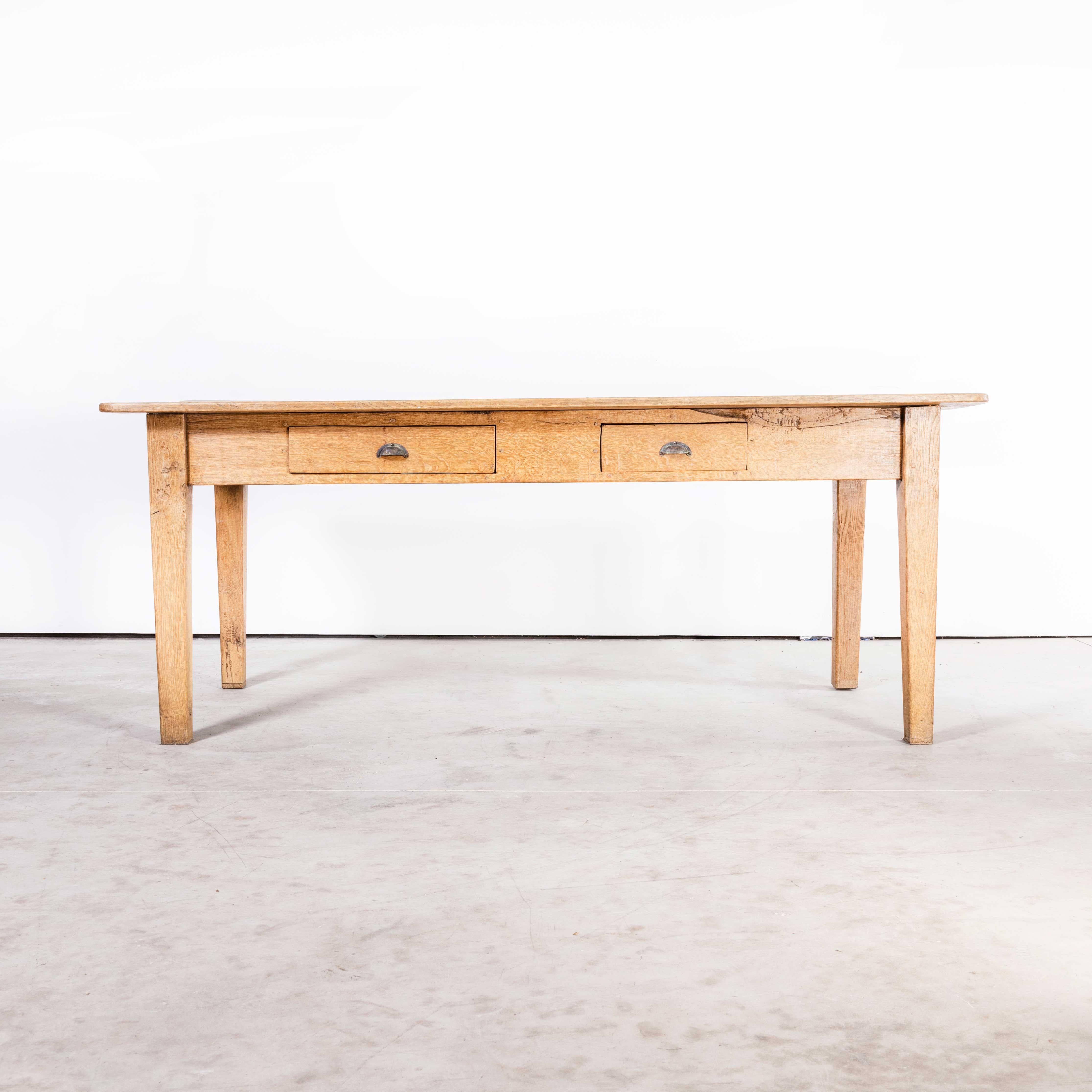 1950's Solid Oak French  Scrubbed Top Farm Table 4