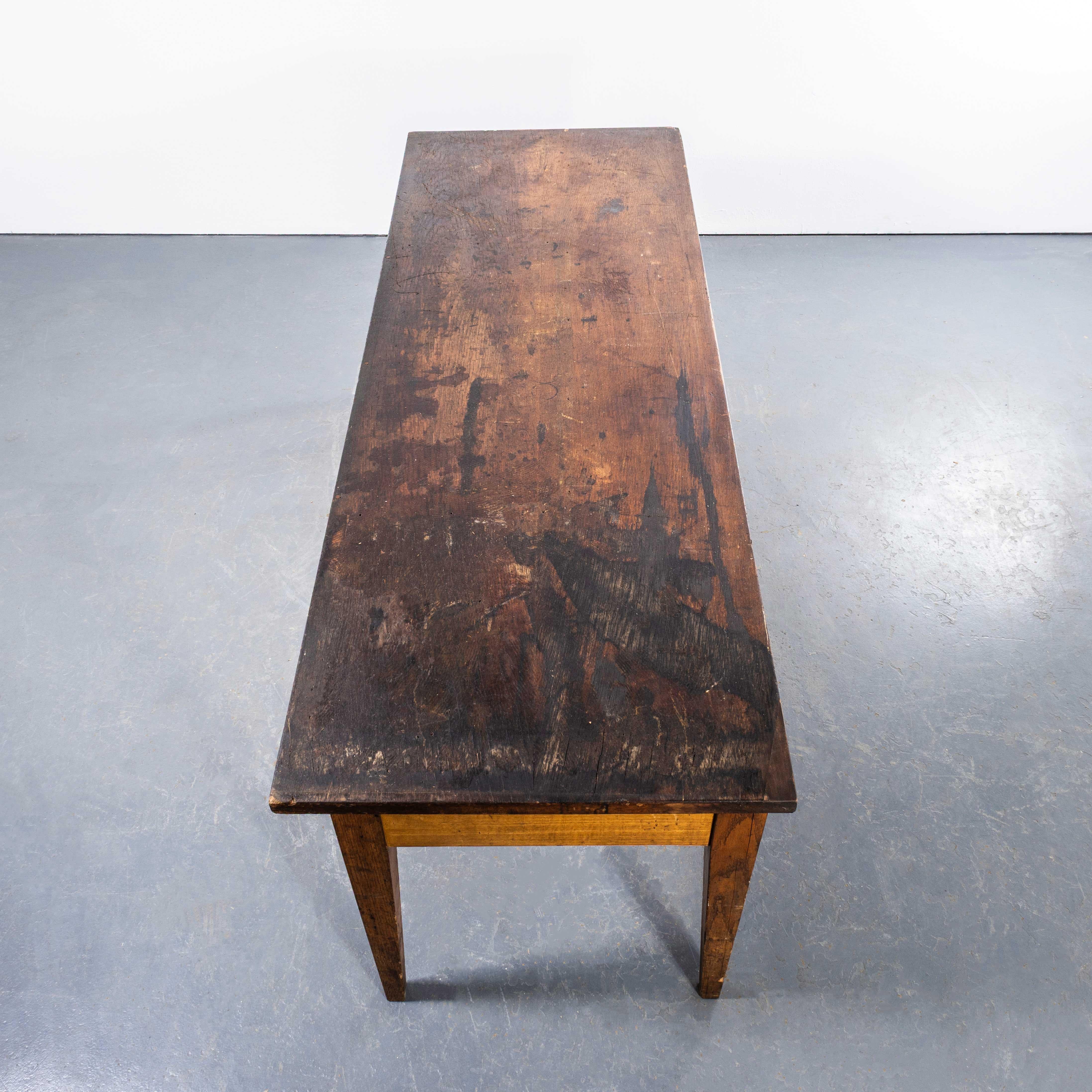1950's Solid Oak Three Drawer French School Laboratory Dining Table In Good Condition For Sale In Hook, Hampshire