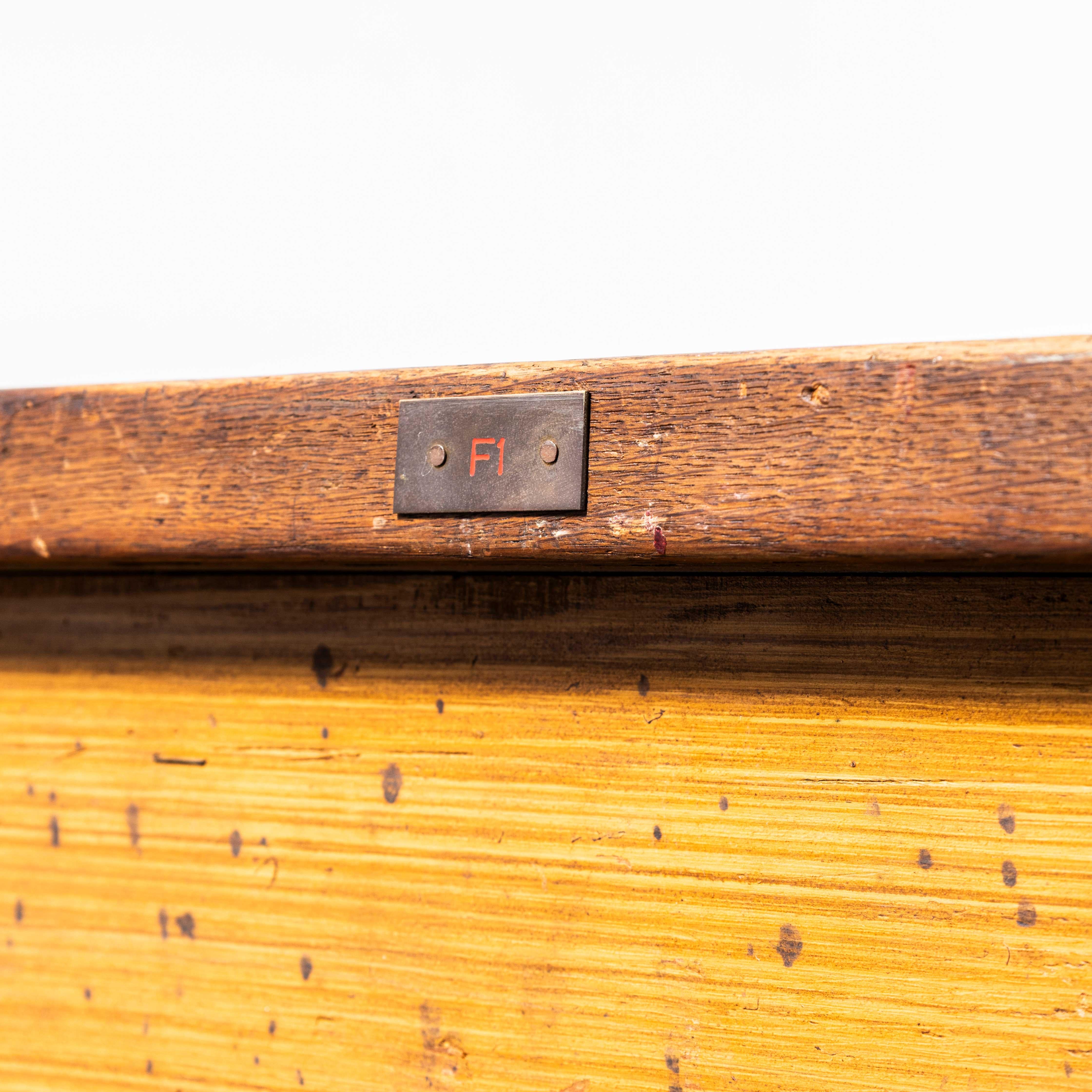 1950's Solid Oak Three Drawer French School Laboratory Dining Table For Sale 3
