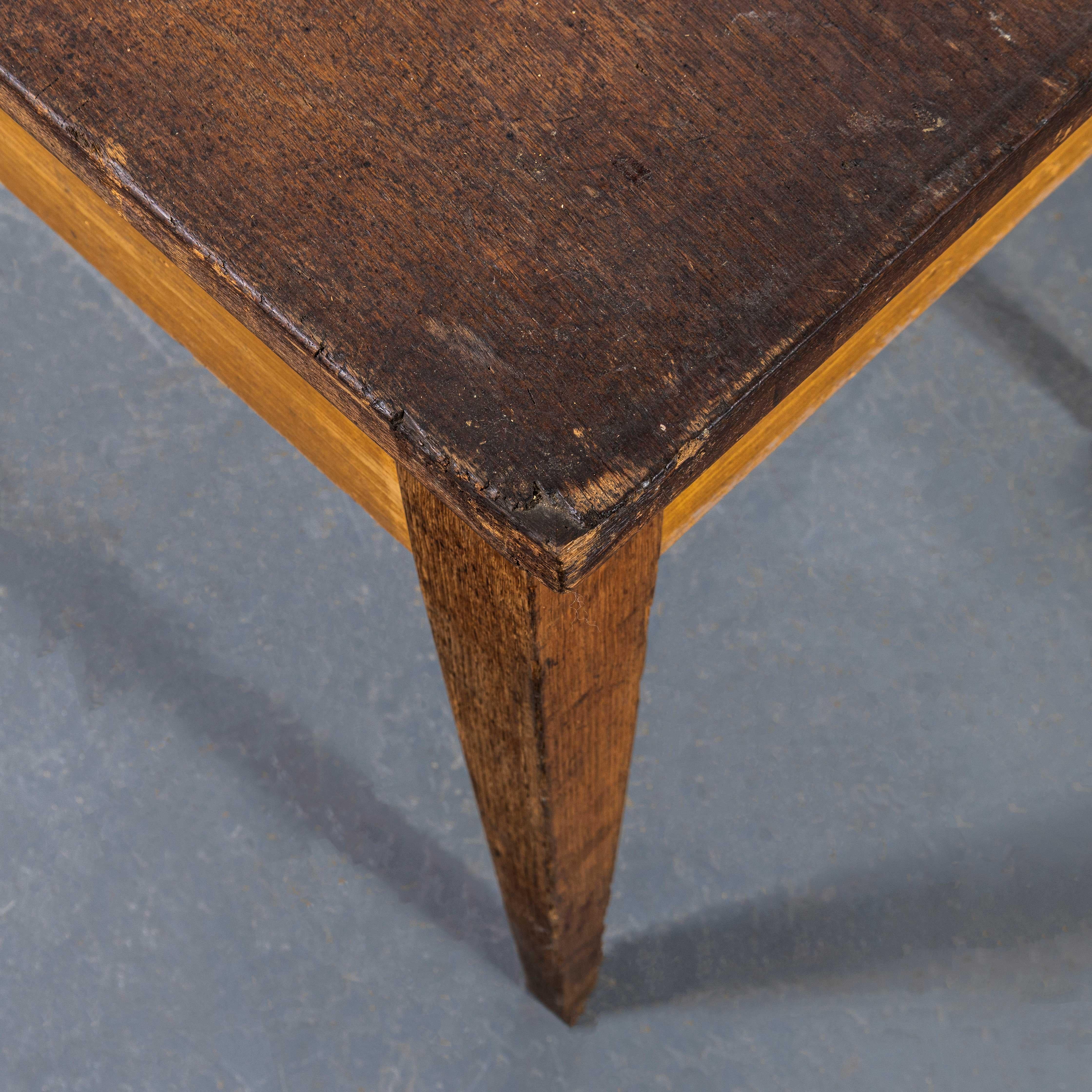 1950's Solid Oak Three Drawer French School Laboratory Dining Table For Sale 4