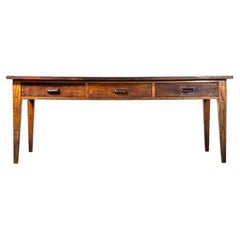 1950's Solid Oak Three Drawer French School Laboratory Dining Table