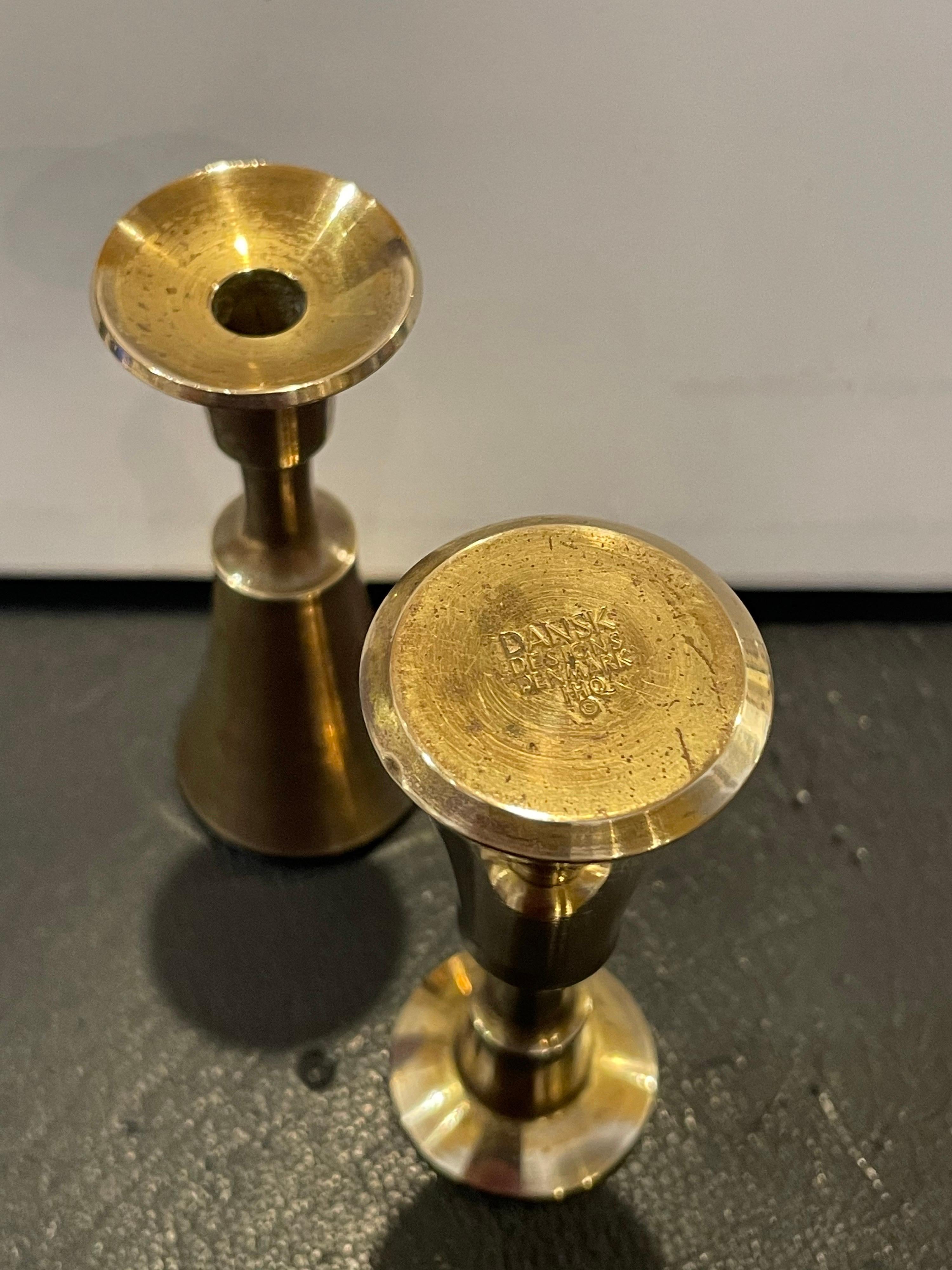 Danish 1950s Solid Polished Brass Pair of Dansk Candleholders by Quistgaard