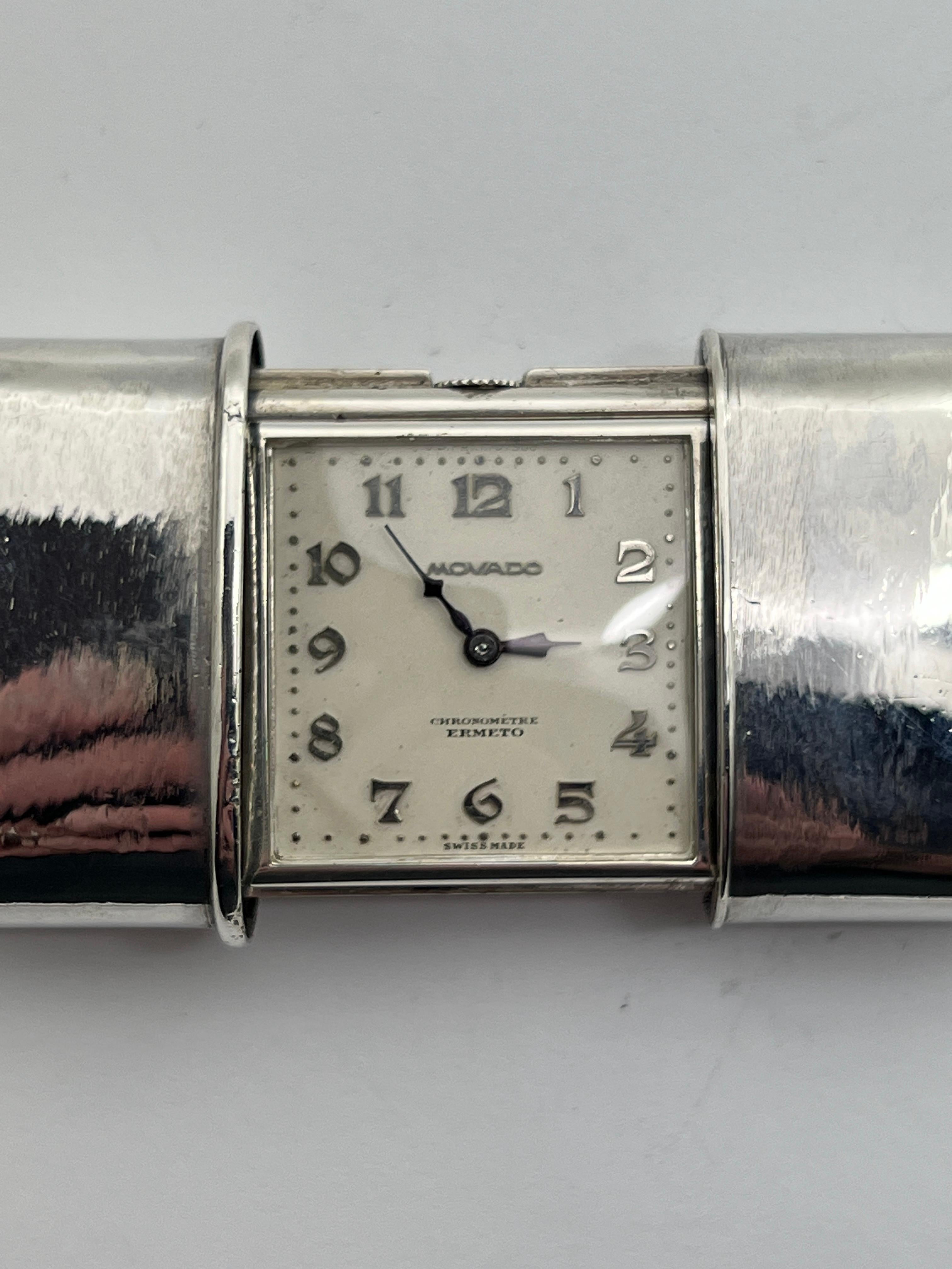 1950s Solid Sterling Silver Movado Chronographe Ermeto Laides Purse Watch 2