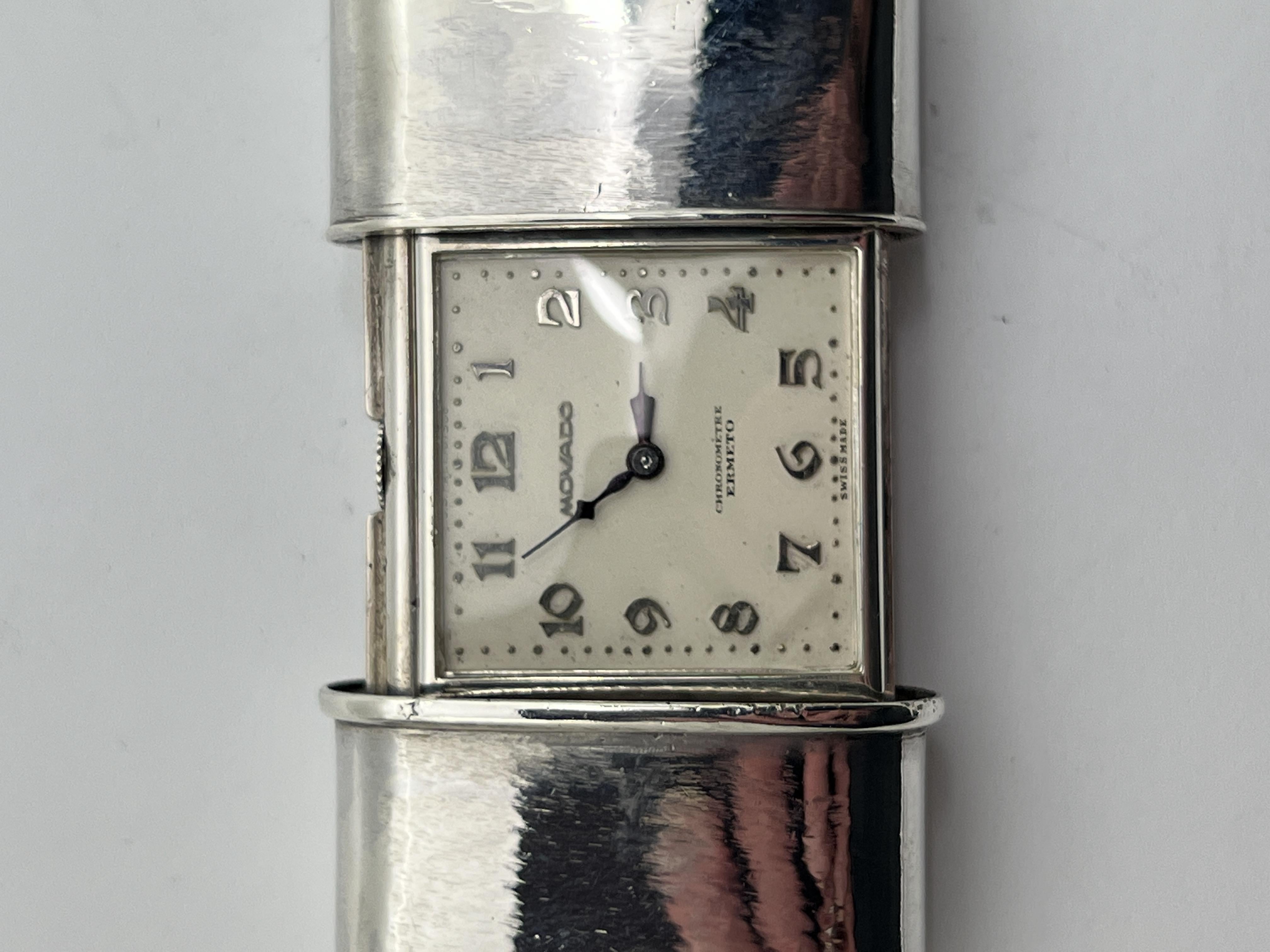 1950s Solid Sterling Silver Movado Chronographe Ermeto Laides Purse Watch 3