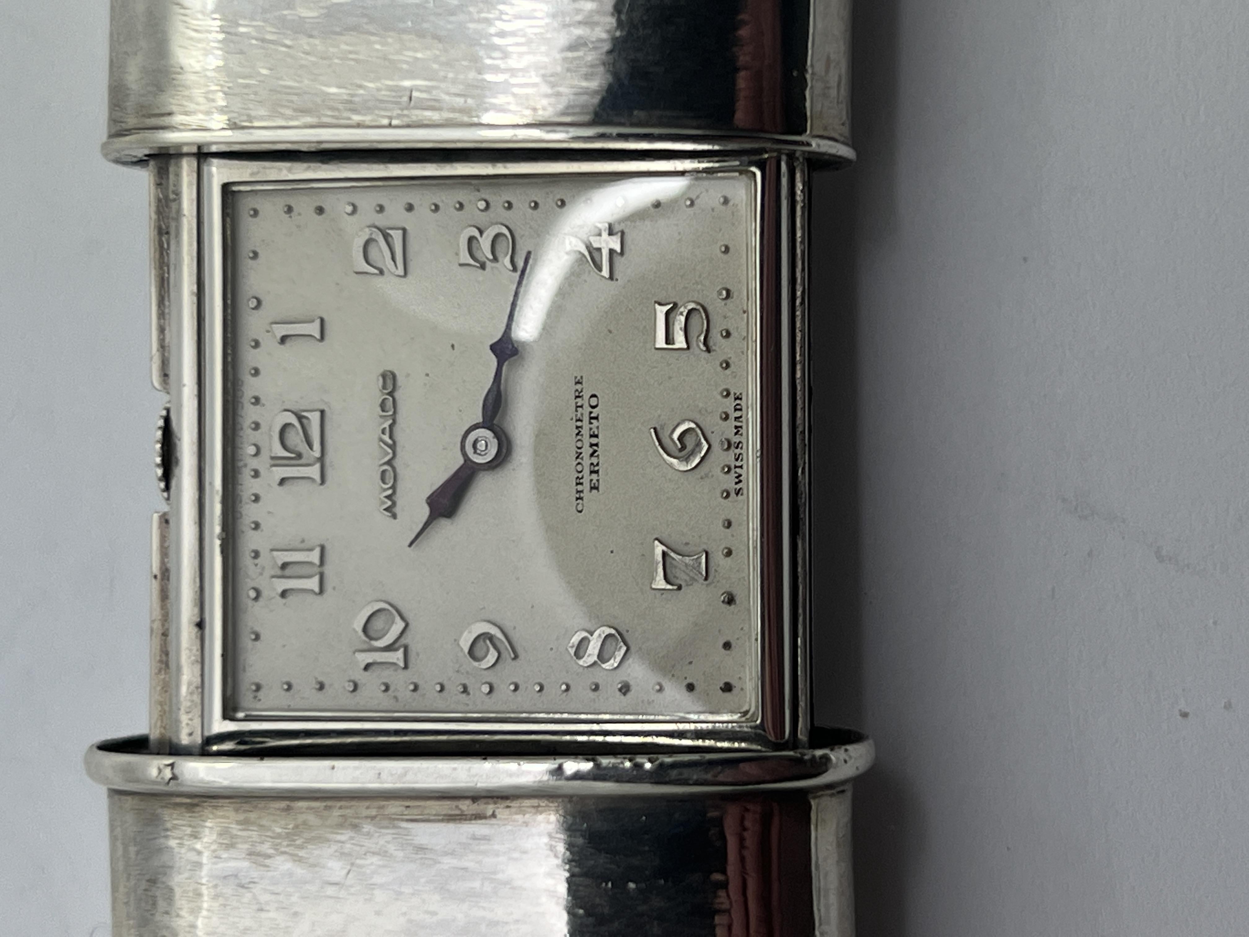 Montre-bracelet à chronographe Ermeto Laides en argent sterling massif des années 1950 7