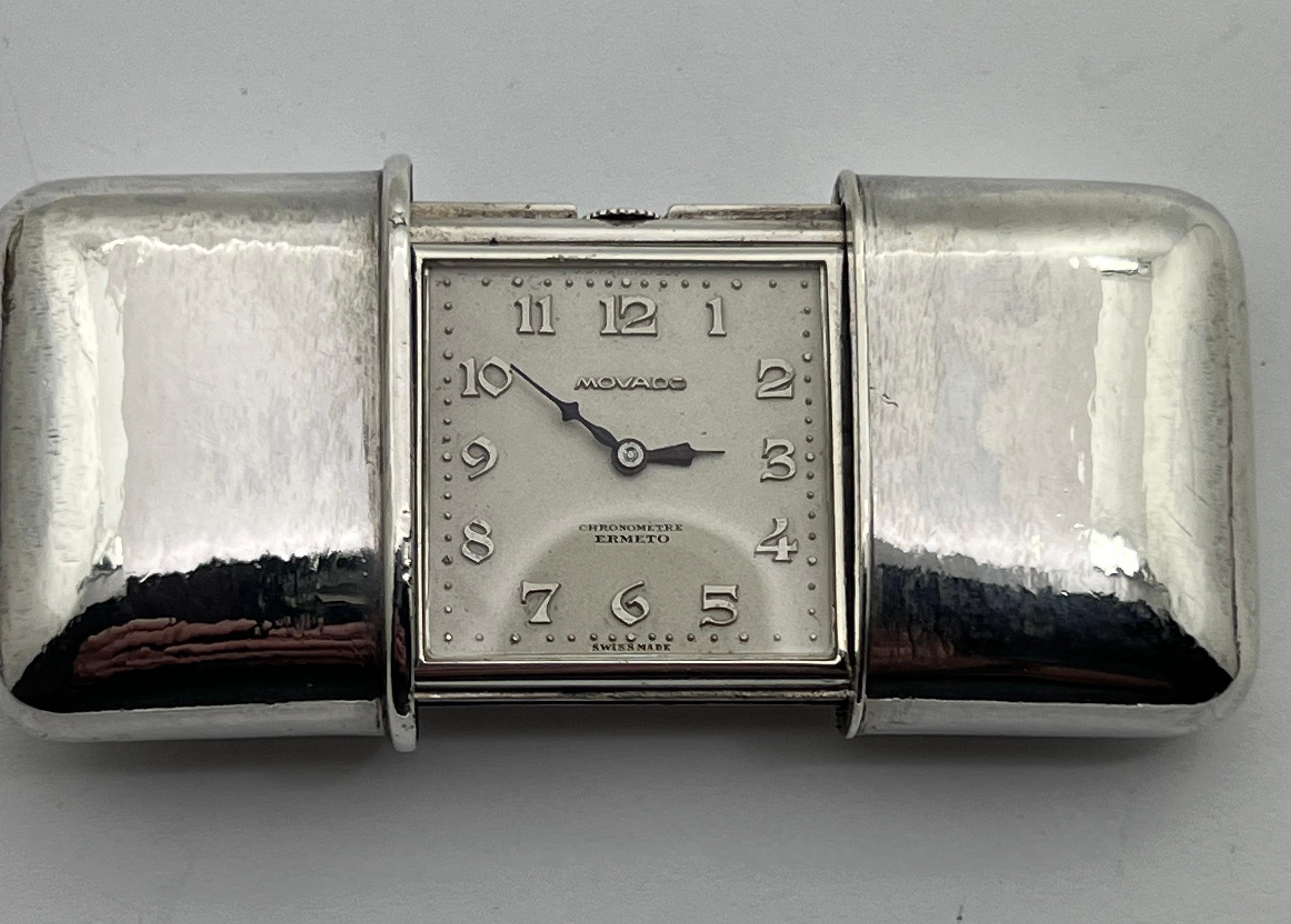 Montre-bracelet à chronographe Ermeto Laides en argent sterling massif des années 1950 Excellent état à Raleigh, NC