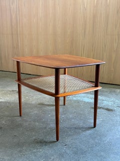 1950s Solid Teak & Cane Coffee End Table by Peter Hvidt