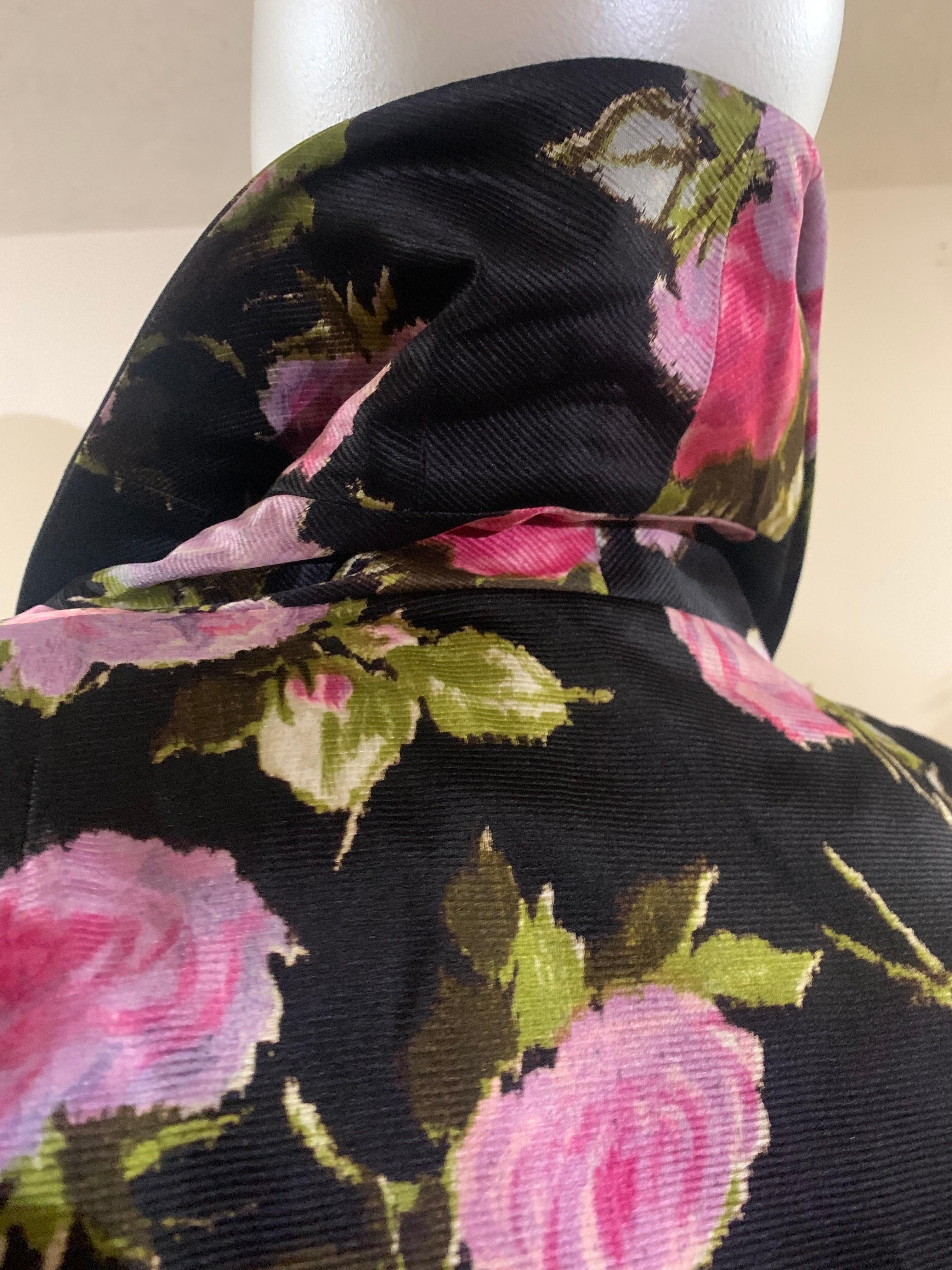 1950s Sophie of Saks Fifth Avenue Flocked Floral Print Cocktail Dress w Jacket For Sale 5