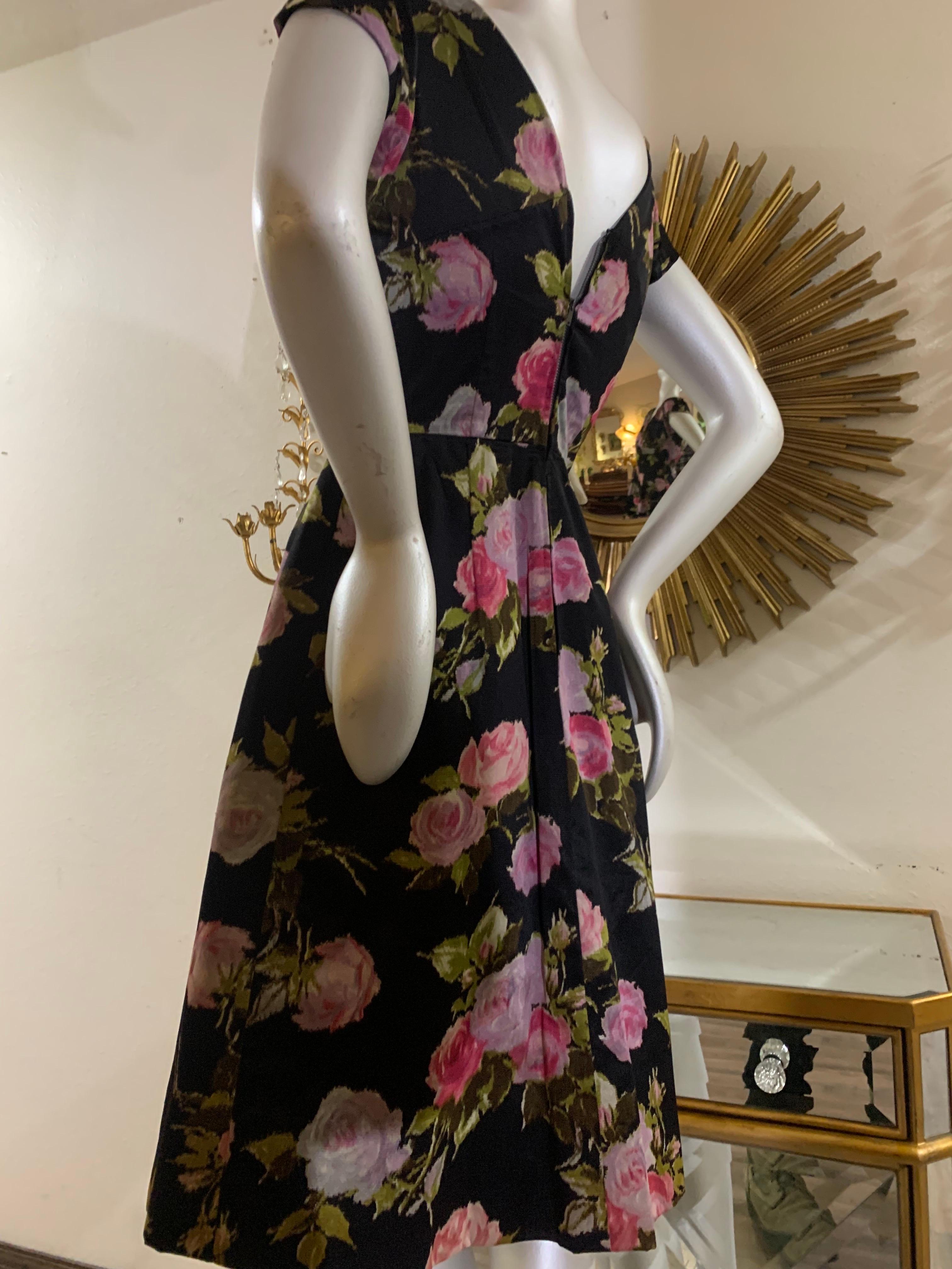 1950s Sophie of Saks Fifth Avenue Flocked Floral Print Cocktail Dress w Jacket For Sale 9