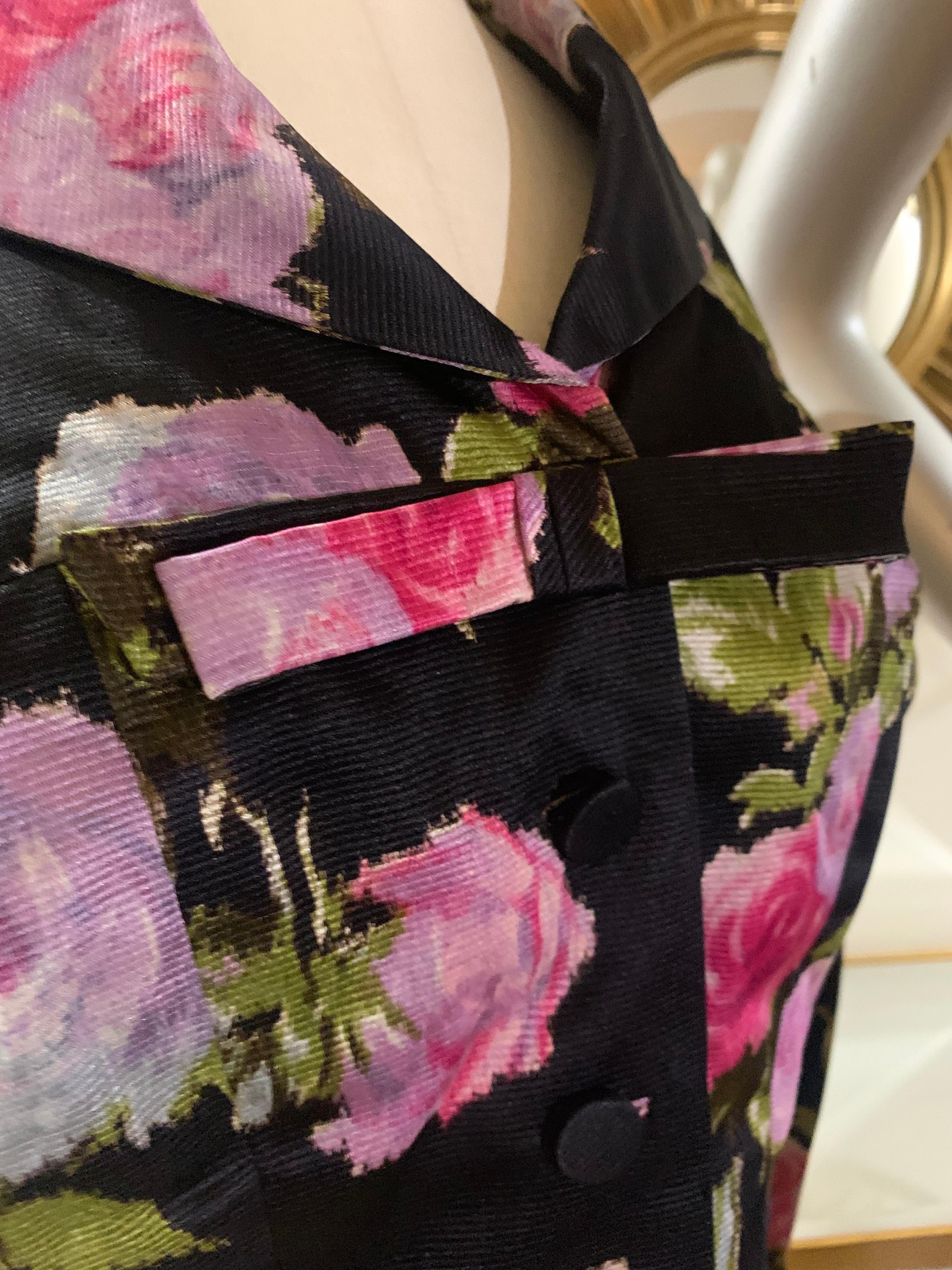1950s Sophie of Saks Fifth Avenue Flocked Floral Print Cocktail Dress w Jacket For Sale 12