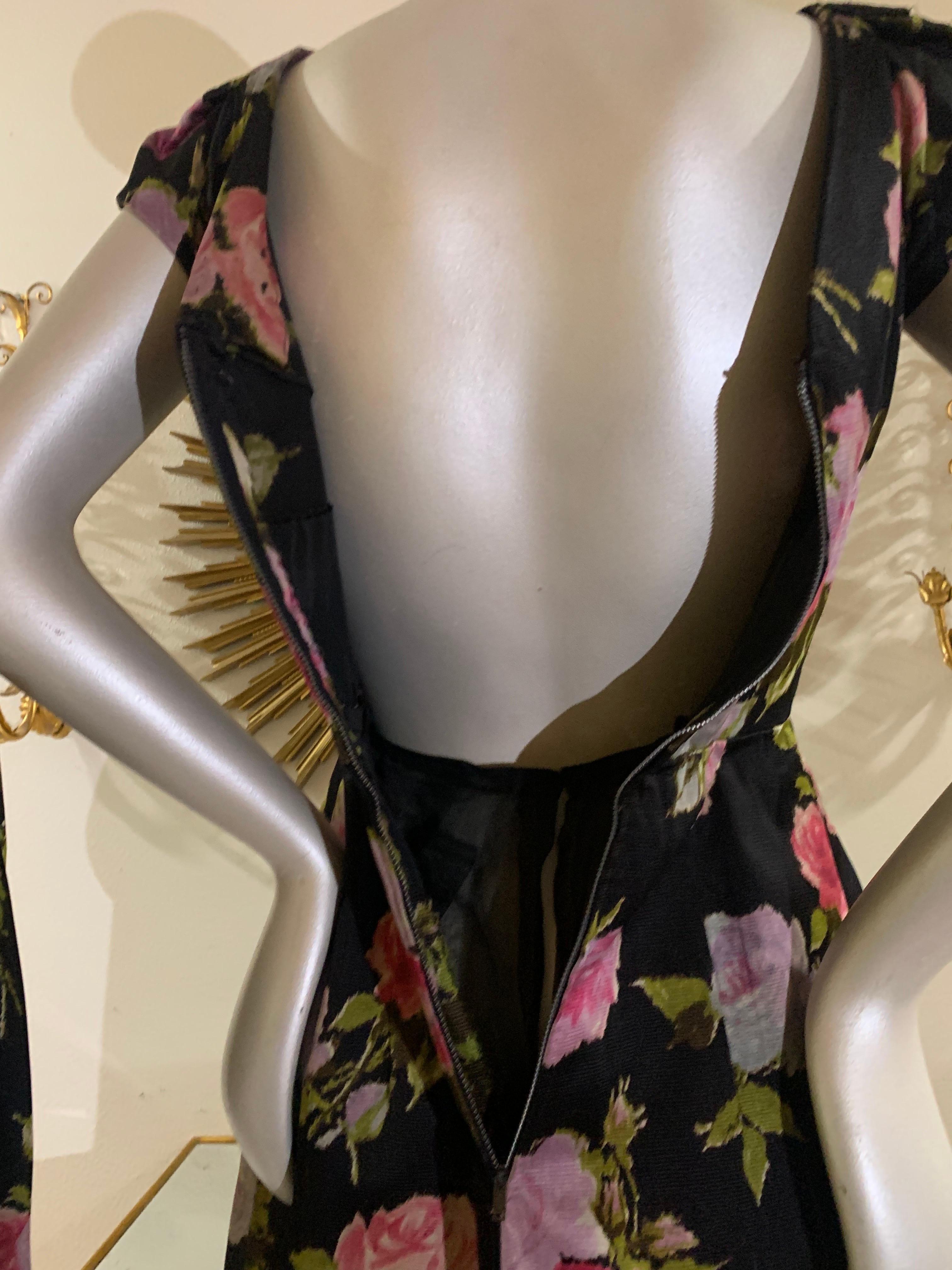 1950s Sophie of Saks Fifth Avenue Flocked Floral Print Cocktail Dress w Jacket For Sale 14