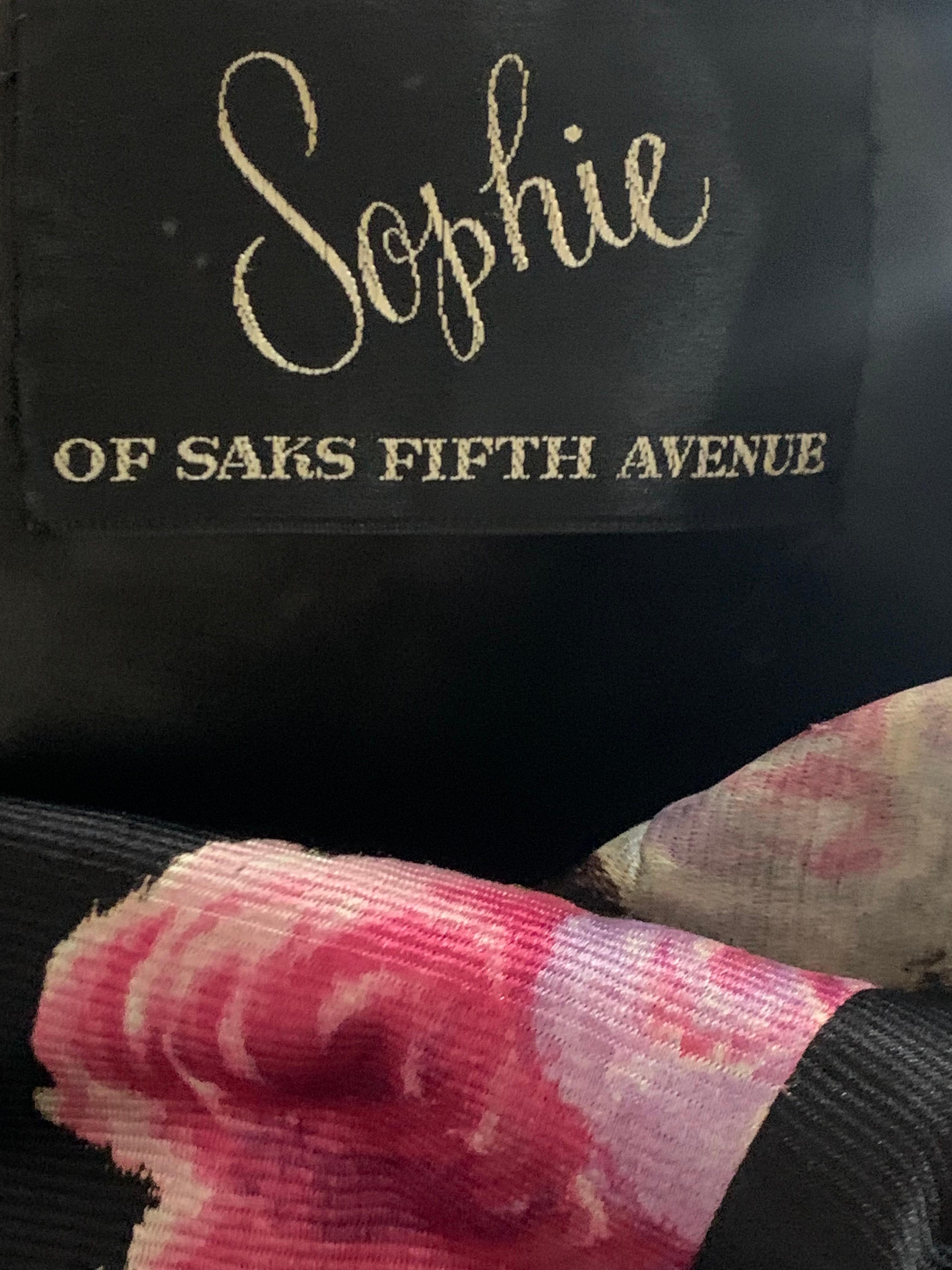 1950s Sophie of Saks Fifth Avenue Flocked Floral Print Cocktail Dress w Jacket For Sale 15