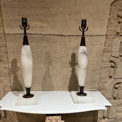 1950s Sophisticated Onyx Table Lamps in White and Gray Modern Vintage