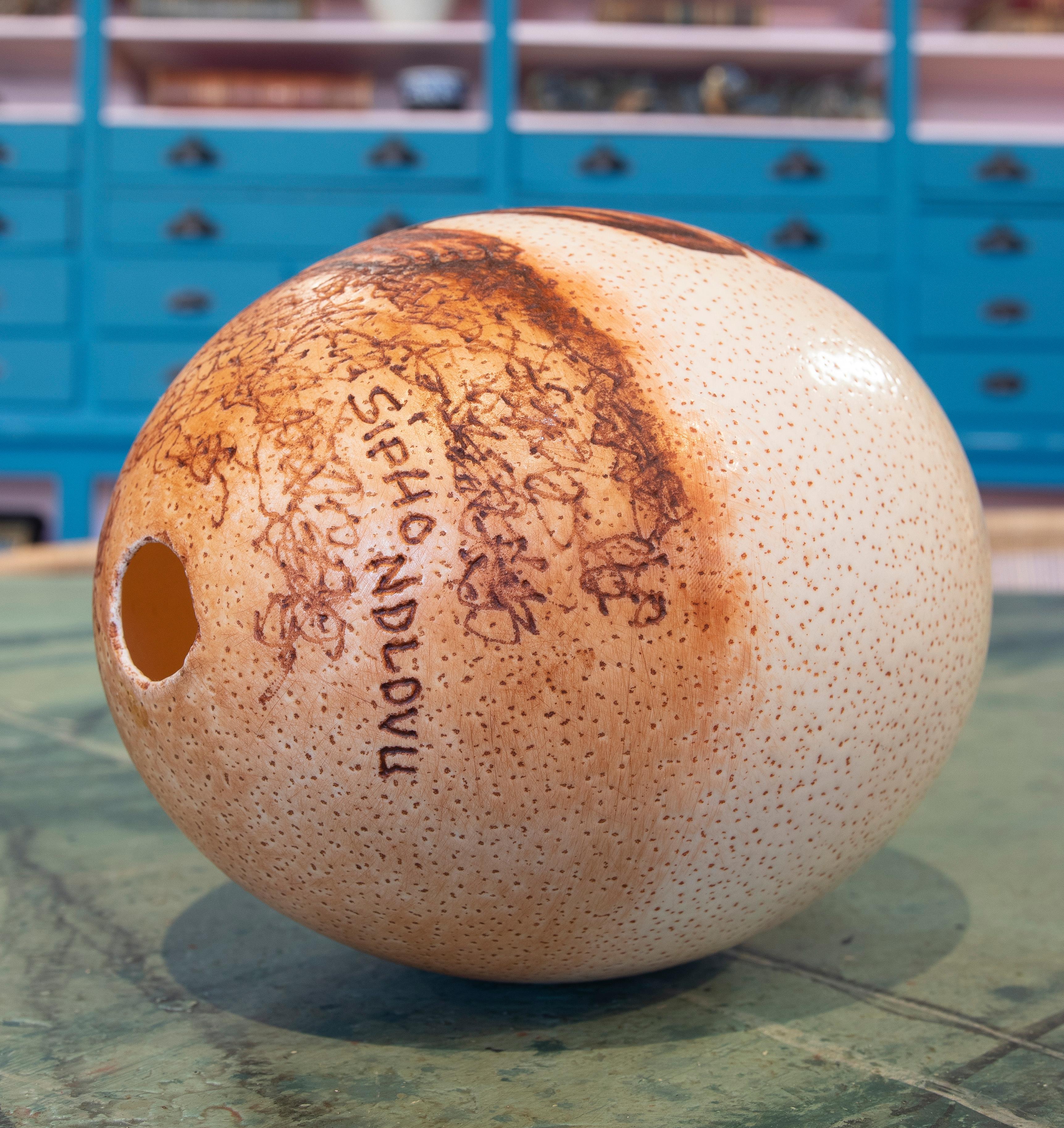 1950s South African Scrimshaw Ostrich Egg by Late Chief Sipho Ndldvu For Sale 1