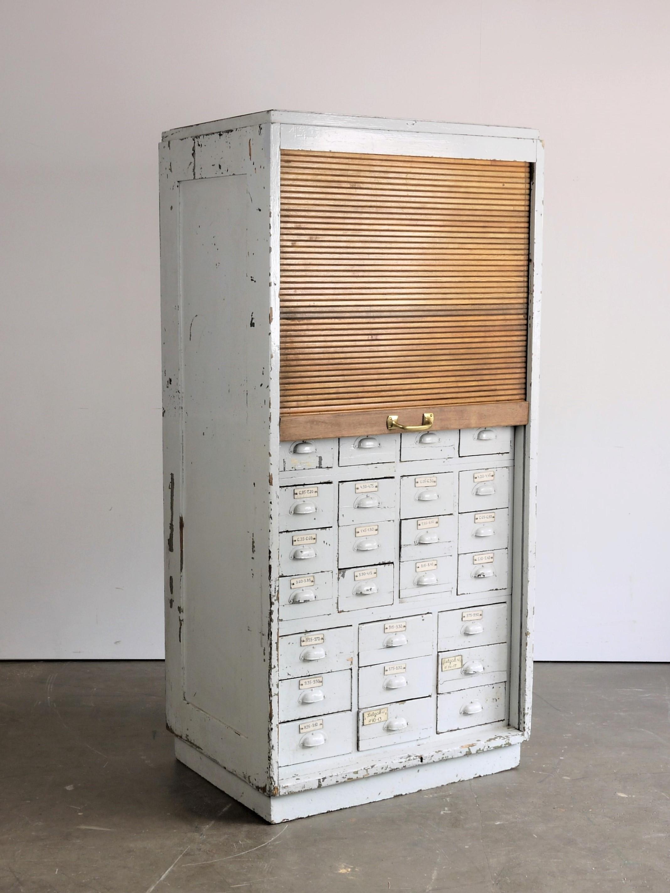 1950s Soviet Industrial Tambour Fronted Tall Chest of Drawers, Cabinet 3