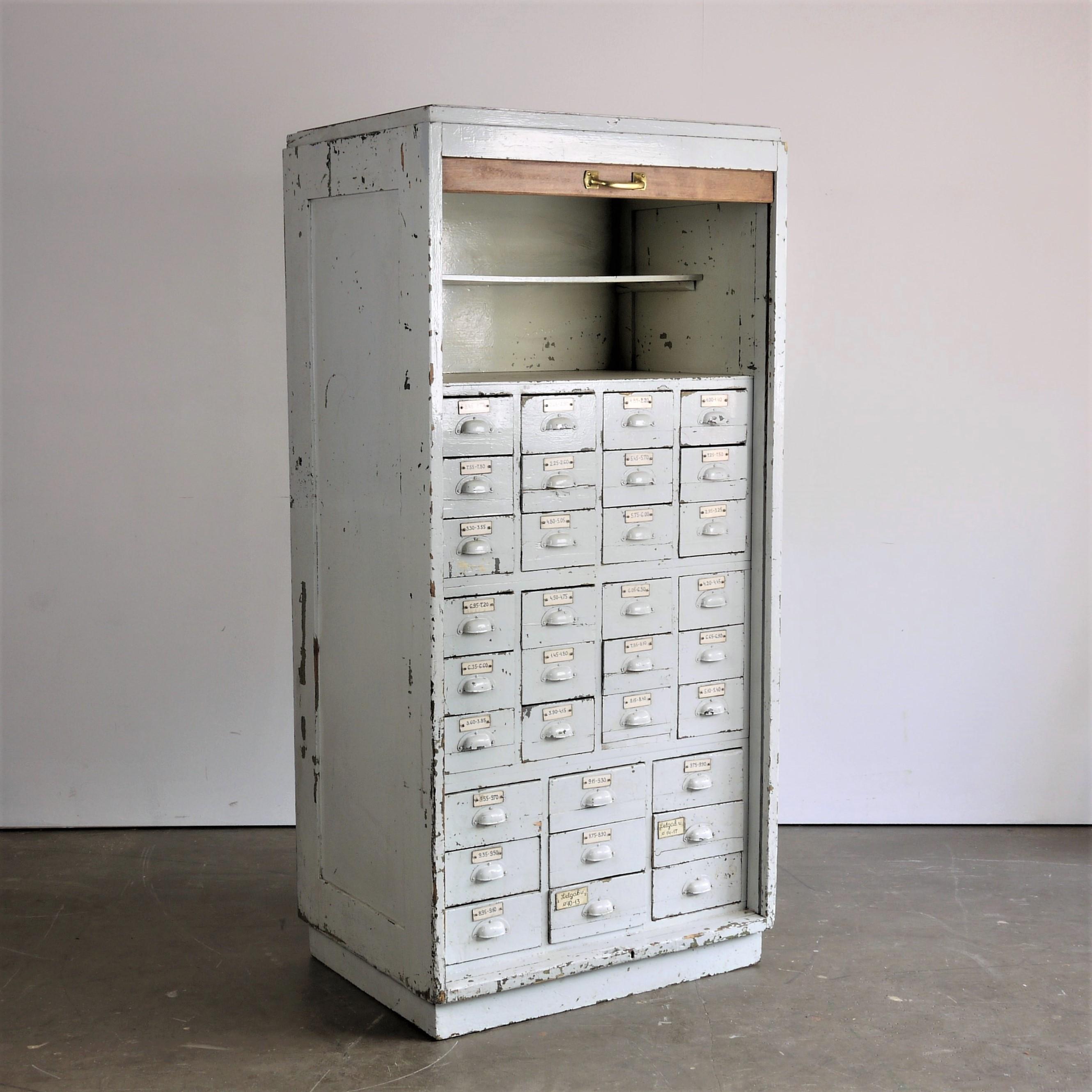 Mid-20th Century 1950s Soviet Industrial Tambour Fronted Tall Chest of Drawers, Cabinet