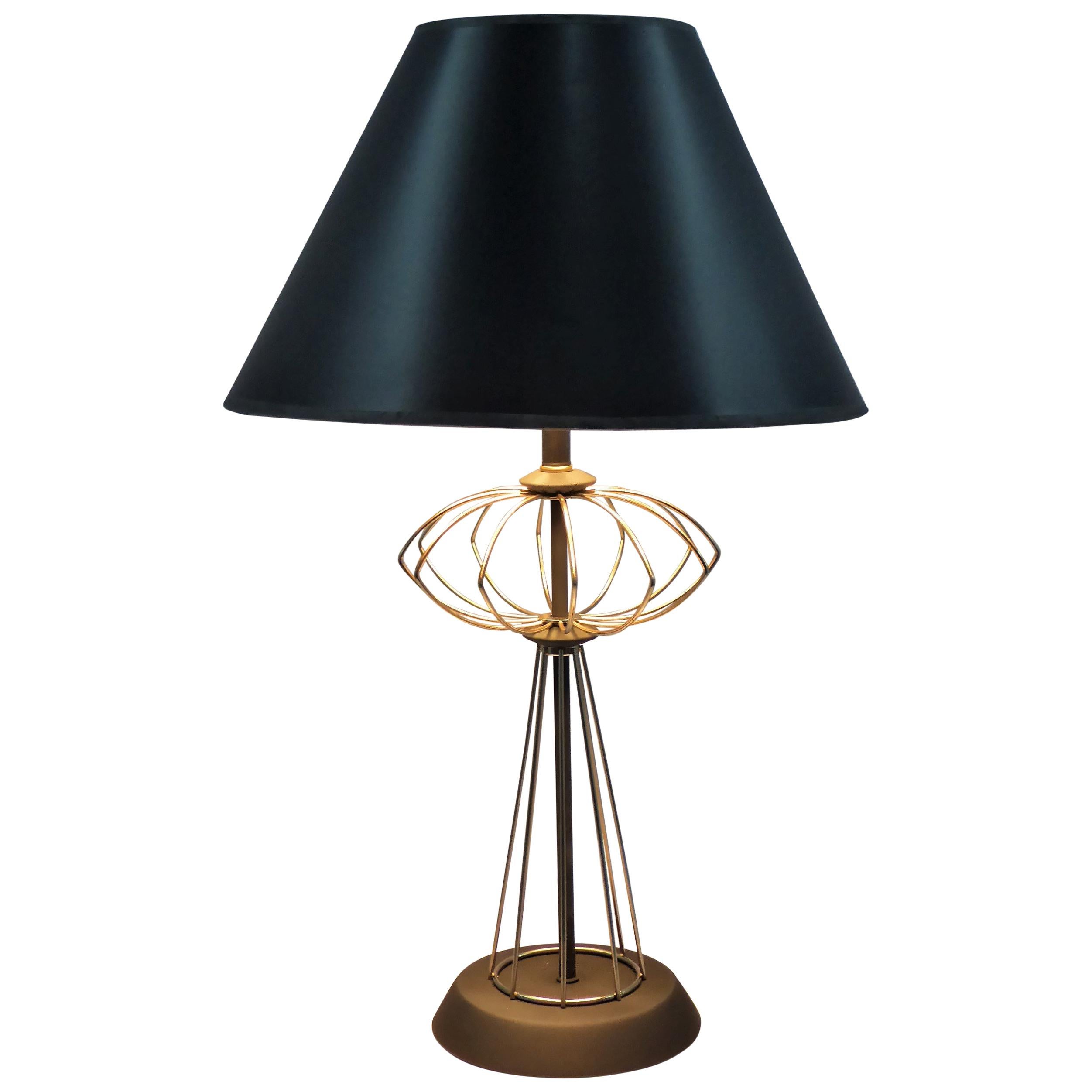Lampe de table de l'âge atomique des années 1950 Laiton et bois