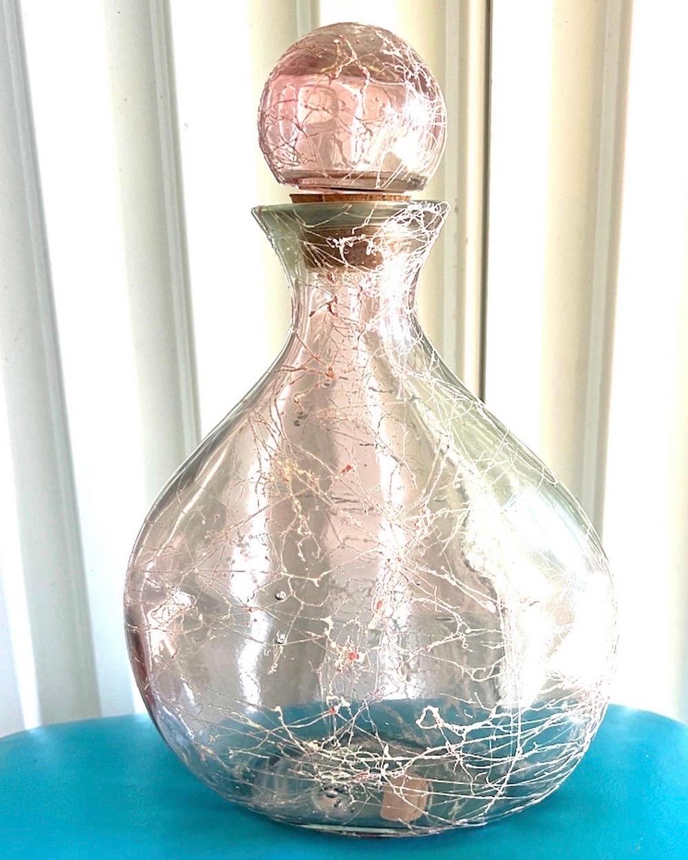 Mid-Century Modern 1950’s Spaghetti Large Amethyst Glass Decanter With Stopper For Sale