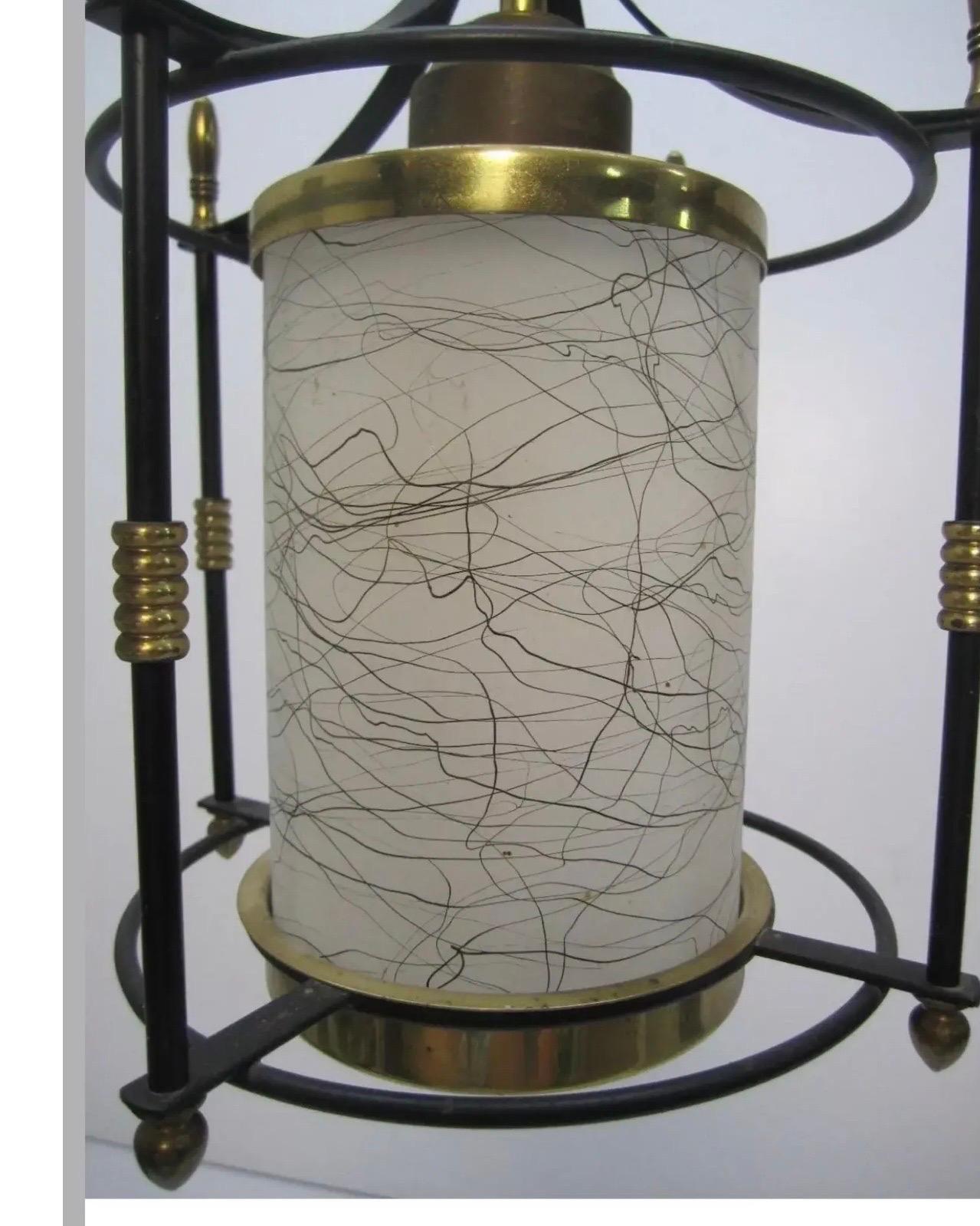 American 1950s Spaghetti String Milk Glass Pendant Fixture For Sale