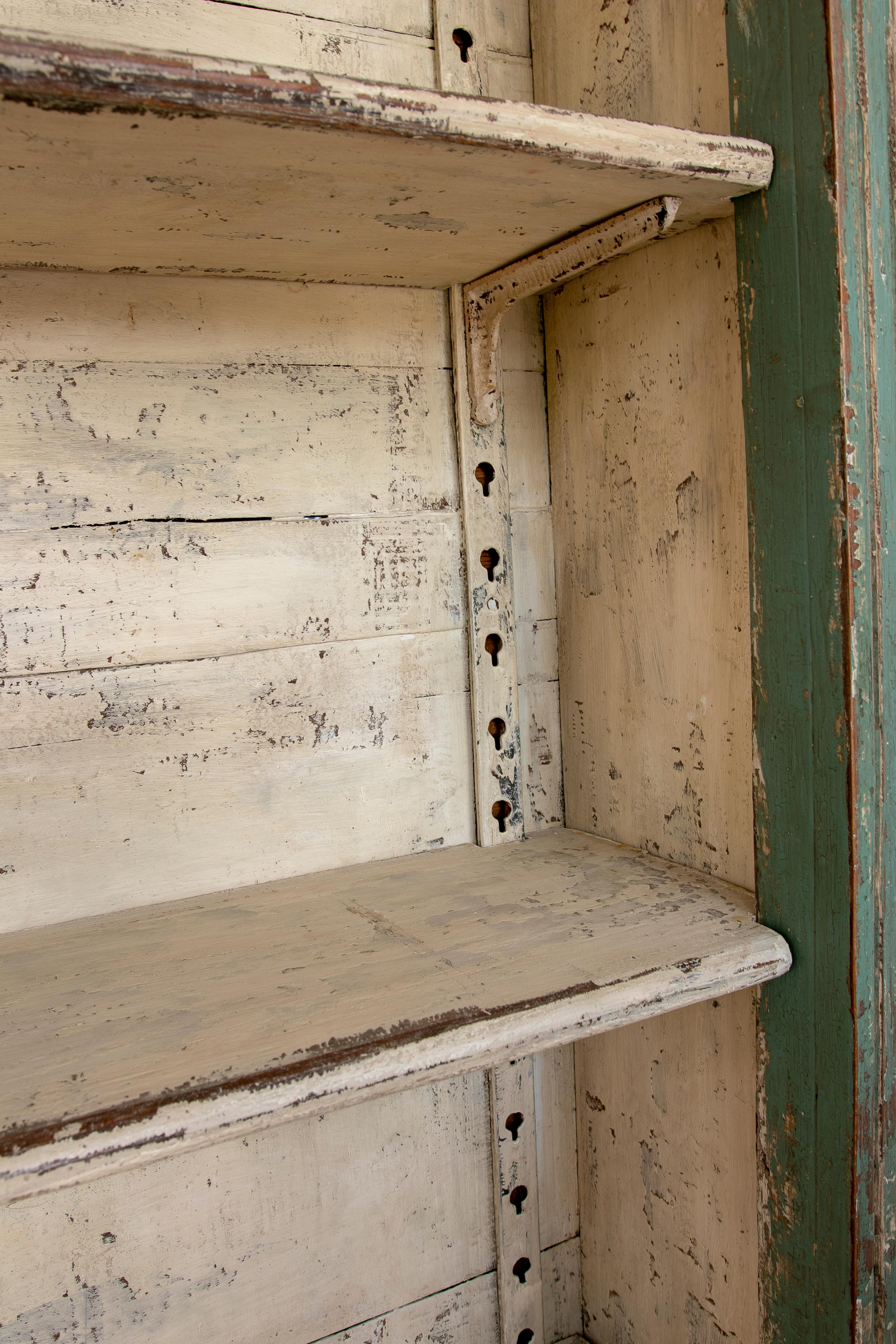 1950s Spanish 5Shelf and 1Door Painted Industrial Wooden Bookcase For