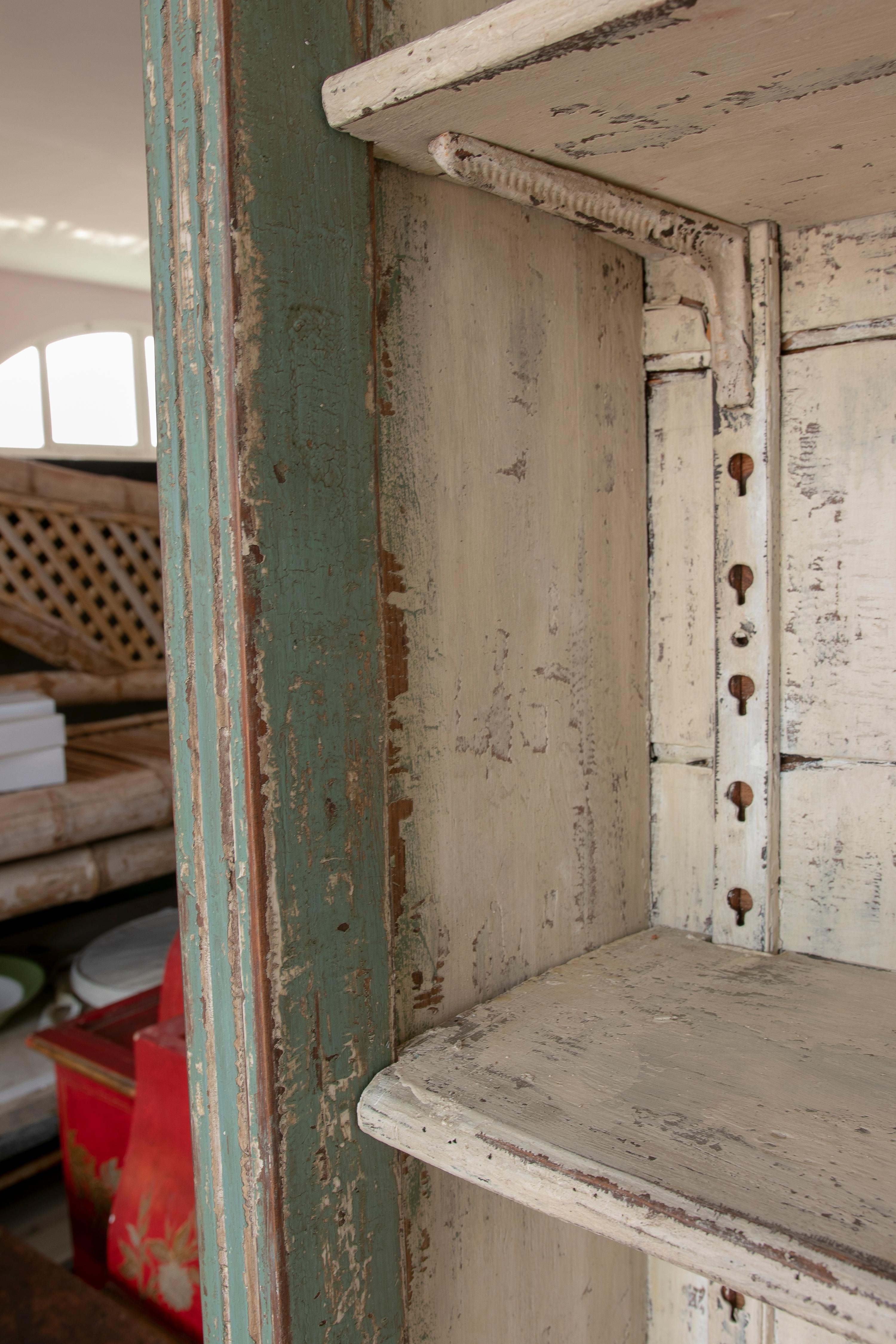 1950s Spanish 5Shelf and 1Door Painted Industrial Wooden Bookcase For