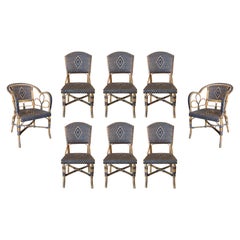 1950s Spanish 6 Chairs & 2 Armchairs Bamboo and 2-Tone Woven Wicker Garden Set