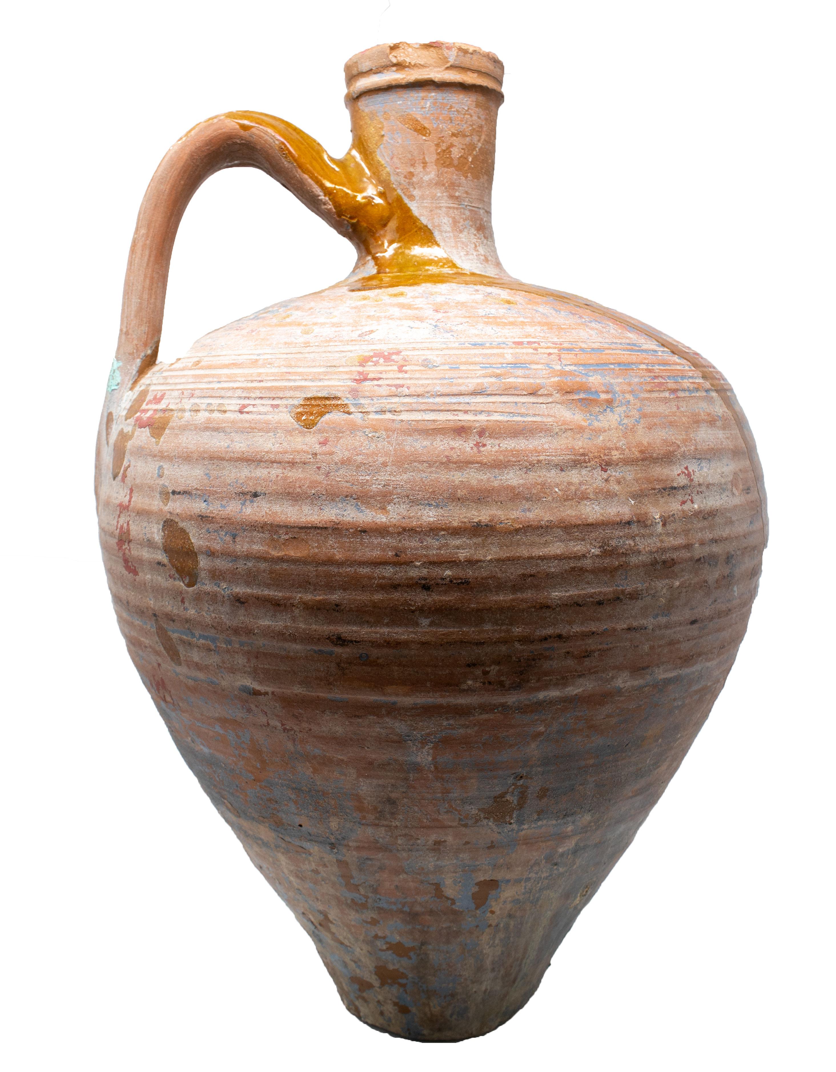 Ceramic 1950s Spanish Andalusian Handmade Terracotta Brown Vase