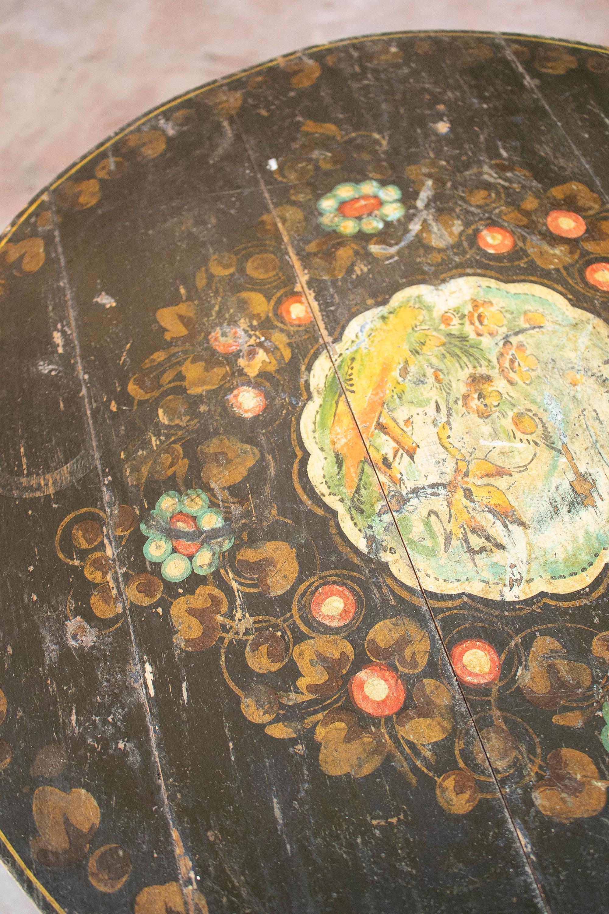 1950s Spanish Andalusian Painted Black Round Table  4